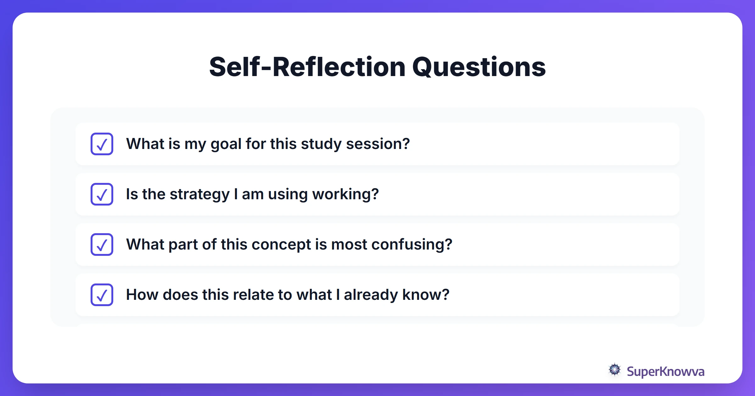 Checklist of metacognitive questions for students