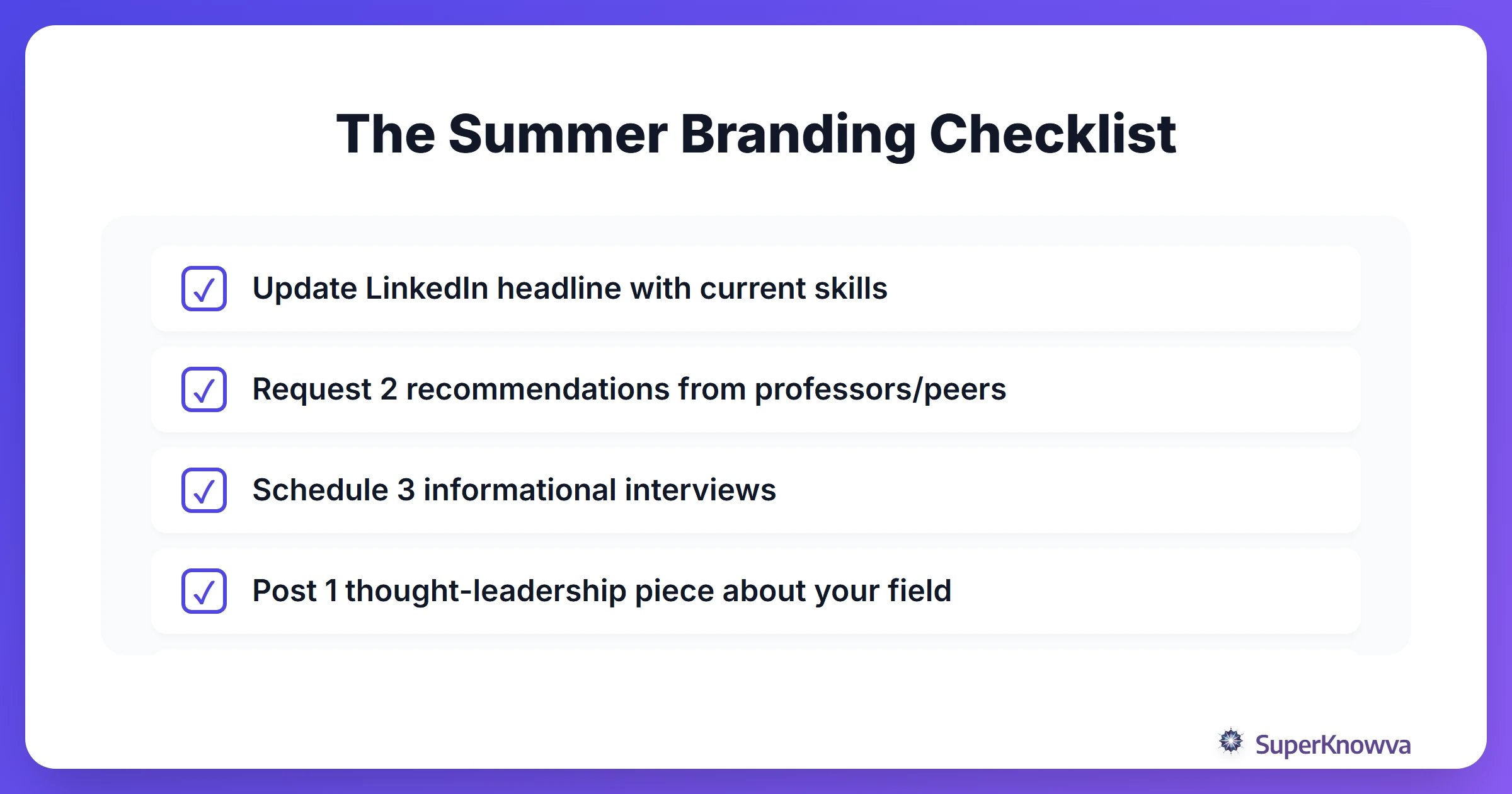 Checklist for student personal branding and networking