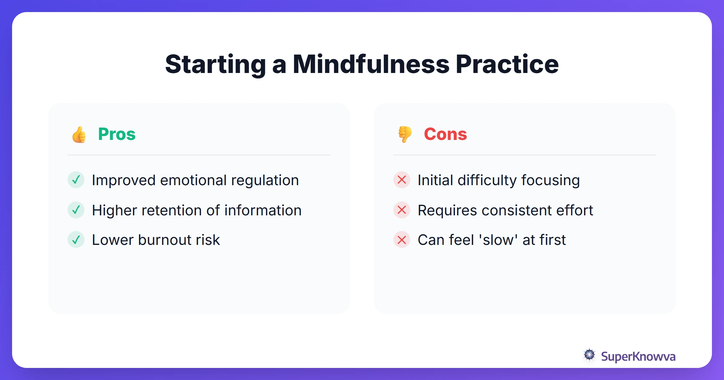 Pros and cons of implementing a mindfulness routine during studies.