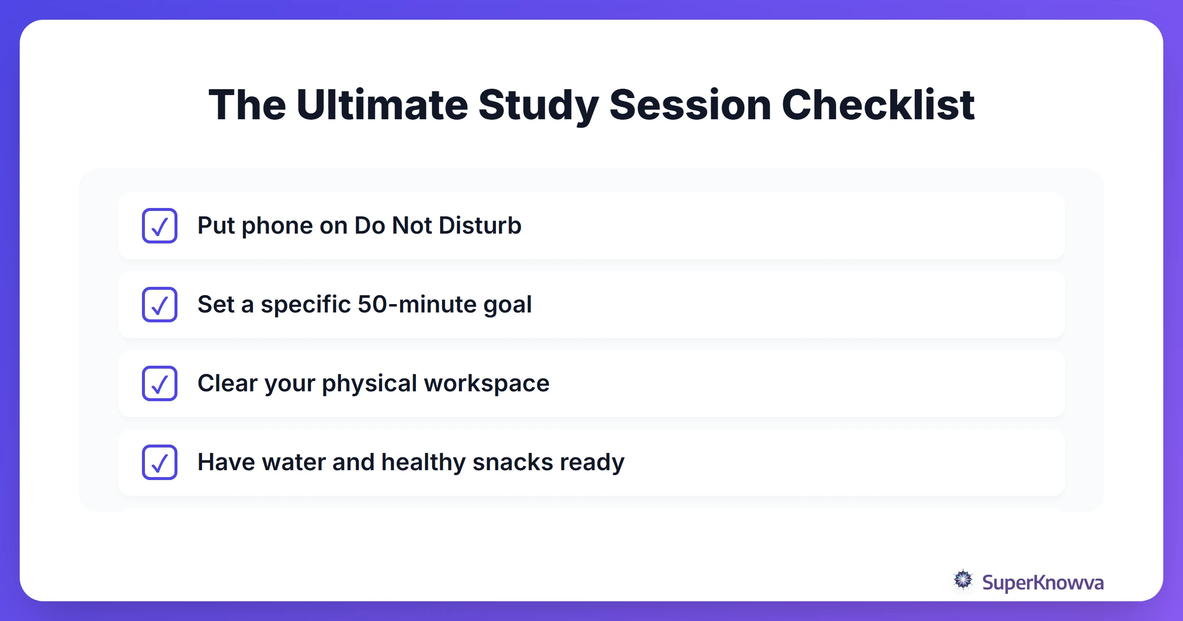 Checklist for a successful study session regardless of time