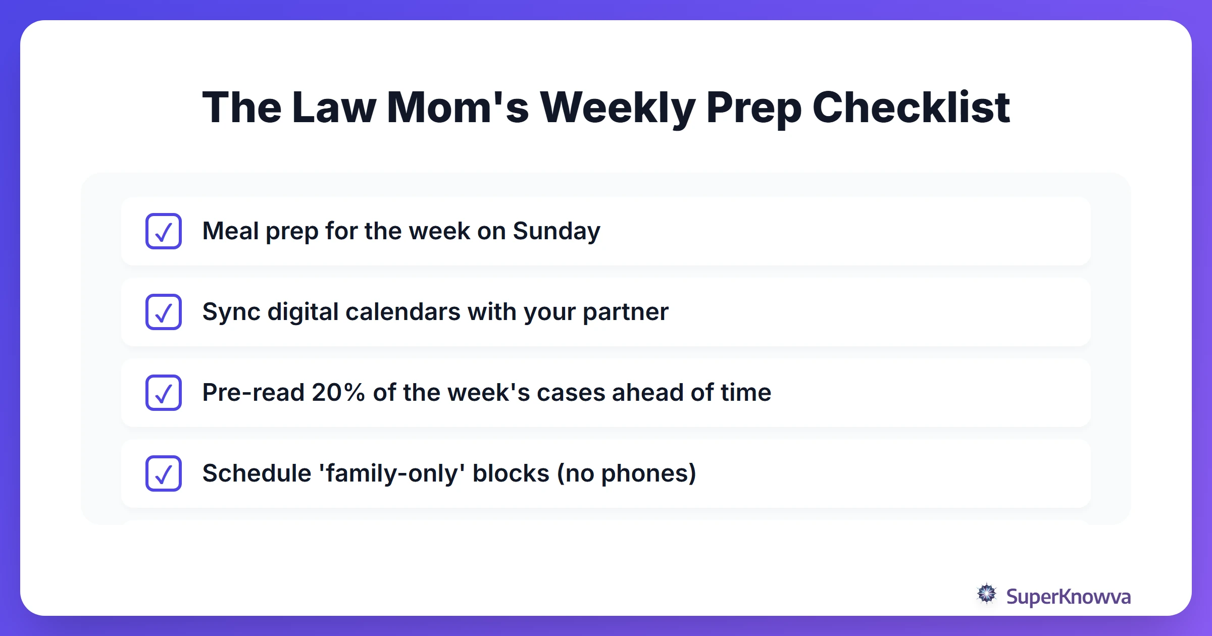 Weekly preparation checklist for student parents