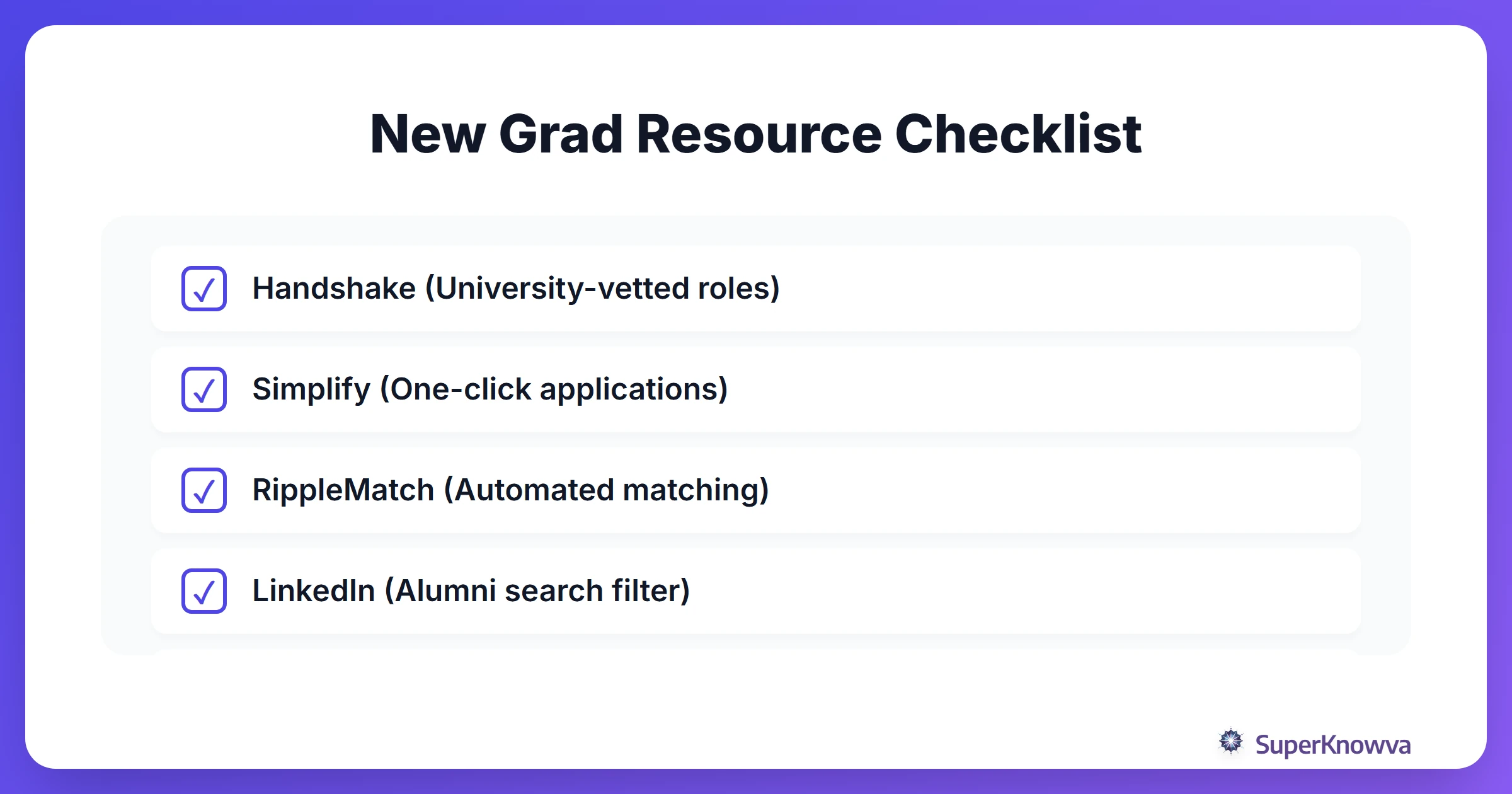 A checklist of the best job boards and resources for new graduates.
