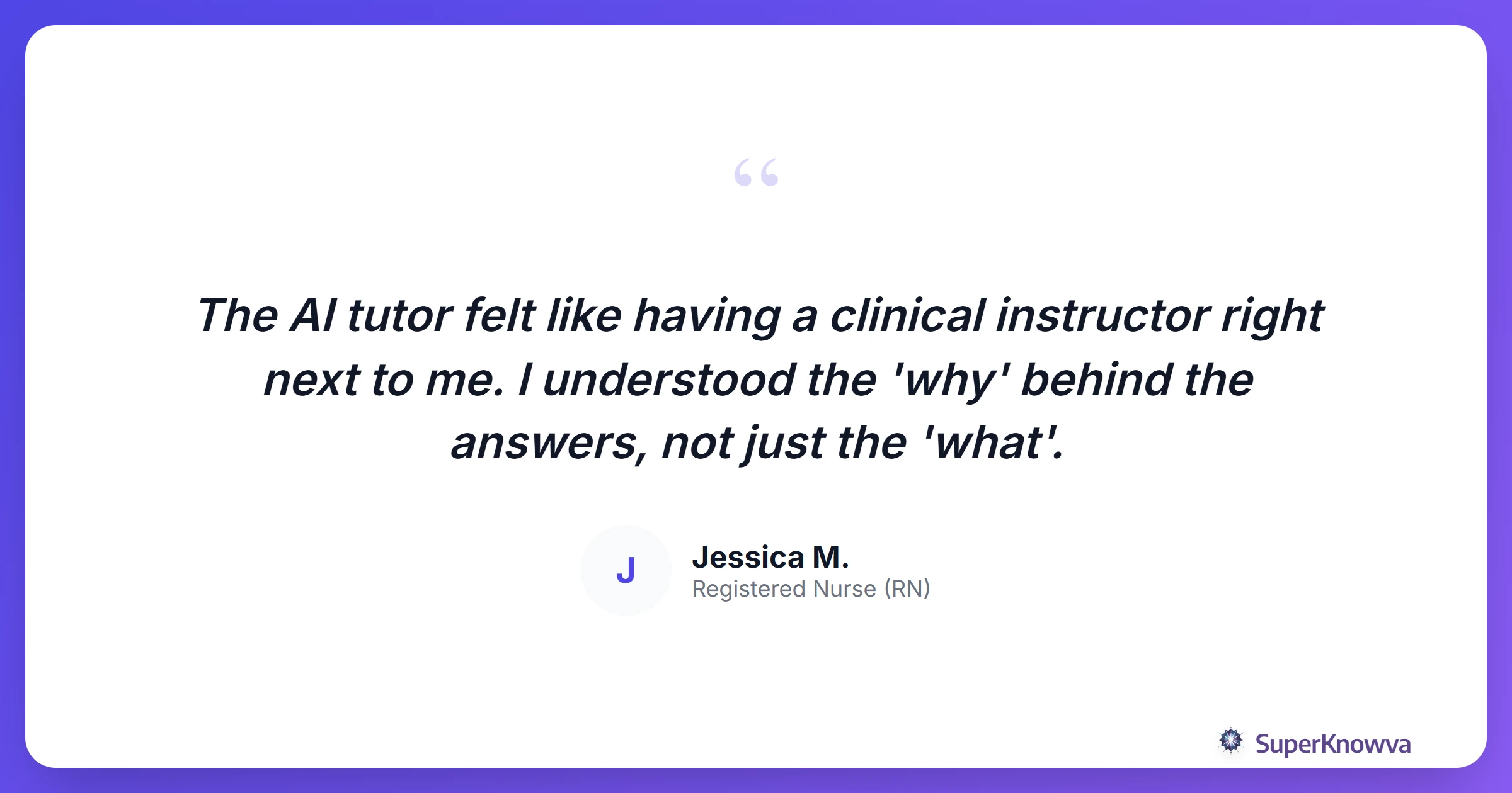 A quote card from a successful nursing student using AI tools.