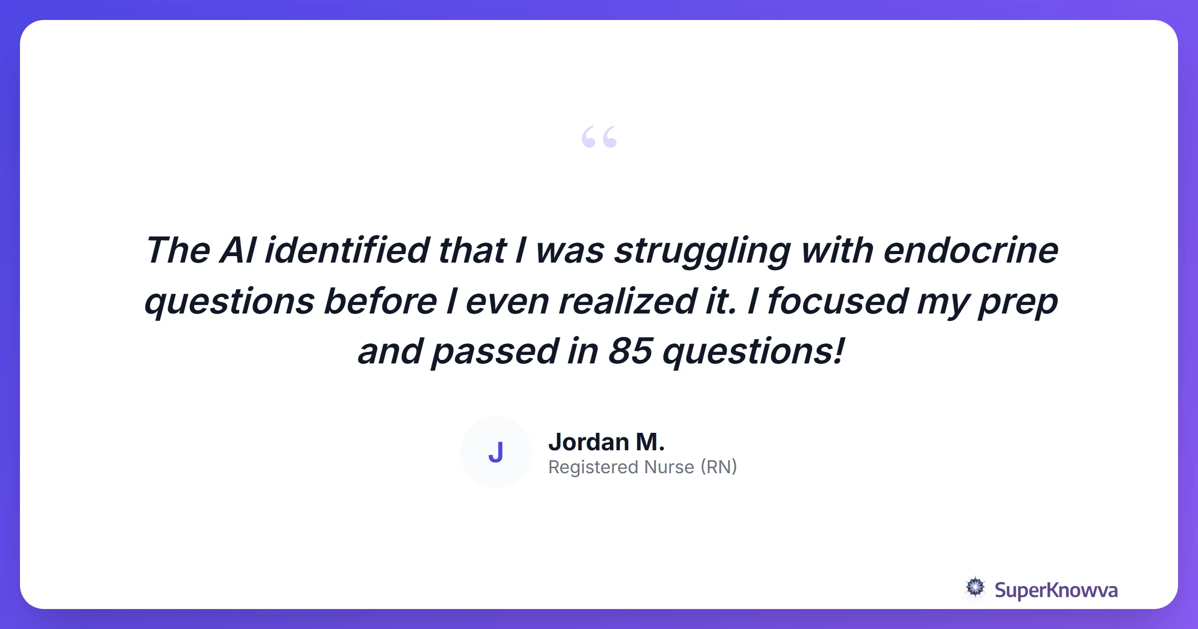 A quote card from a successful nursing graduate.
