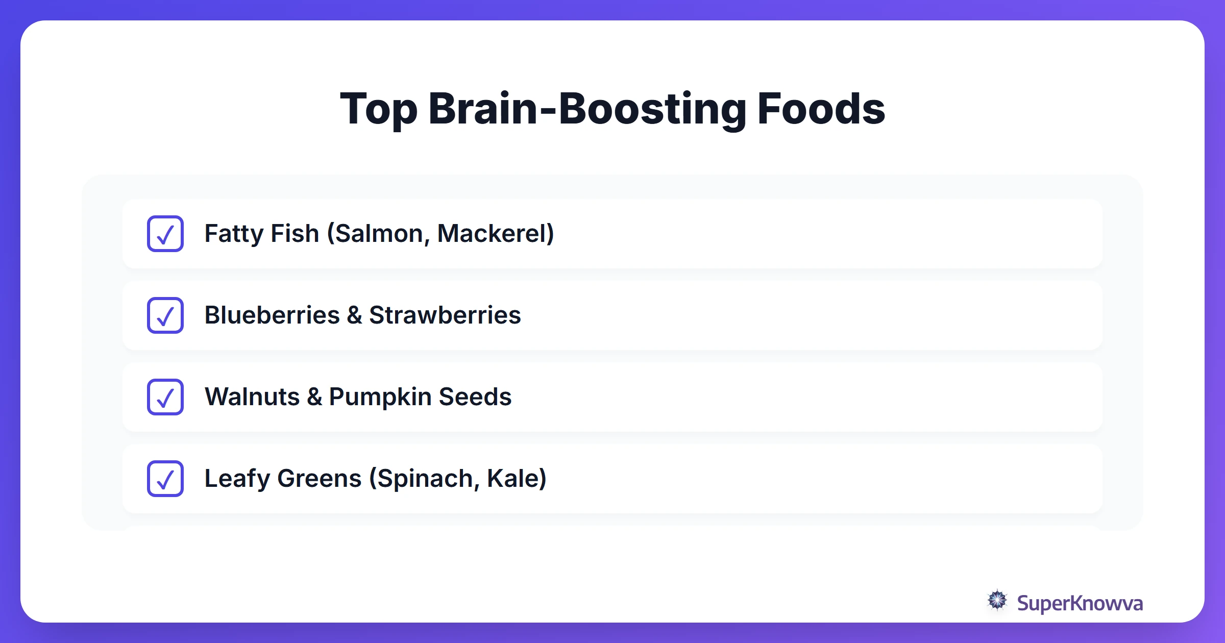 Checklist of the best foods for cognitive function.