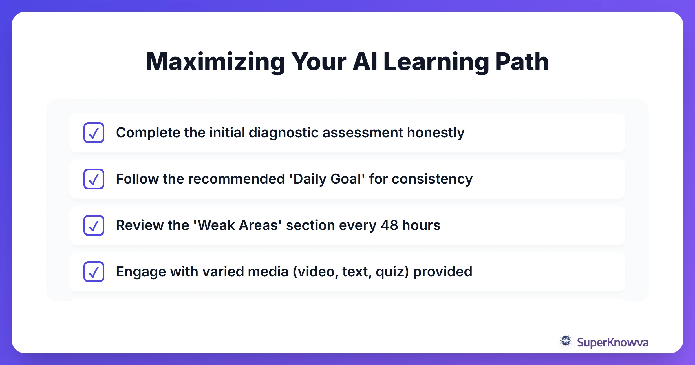 Checklist for efficient AI-driven study sessions