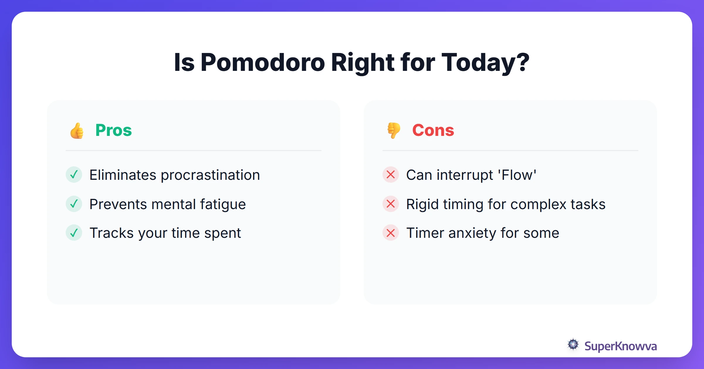Pros and cons of using the Pomodoro technique for studying.