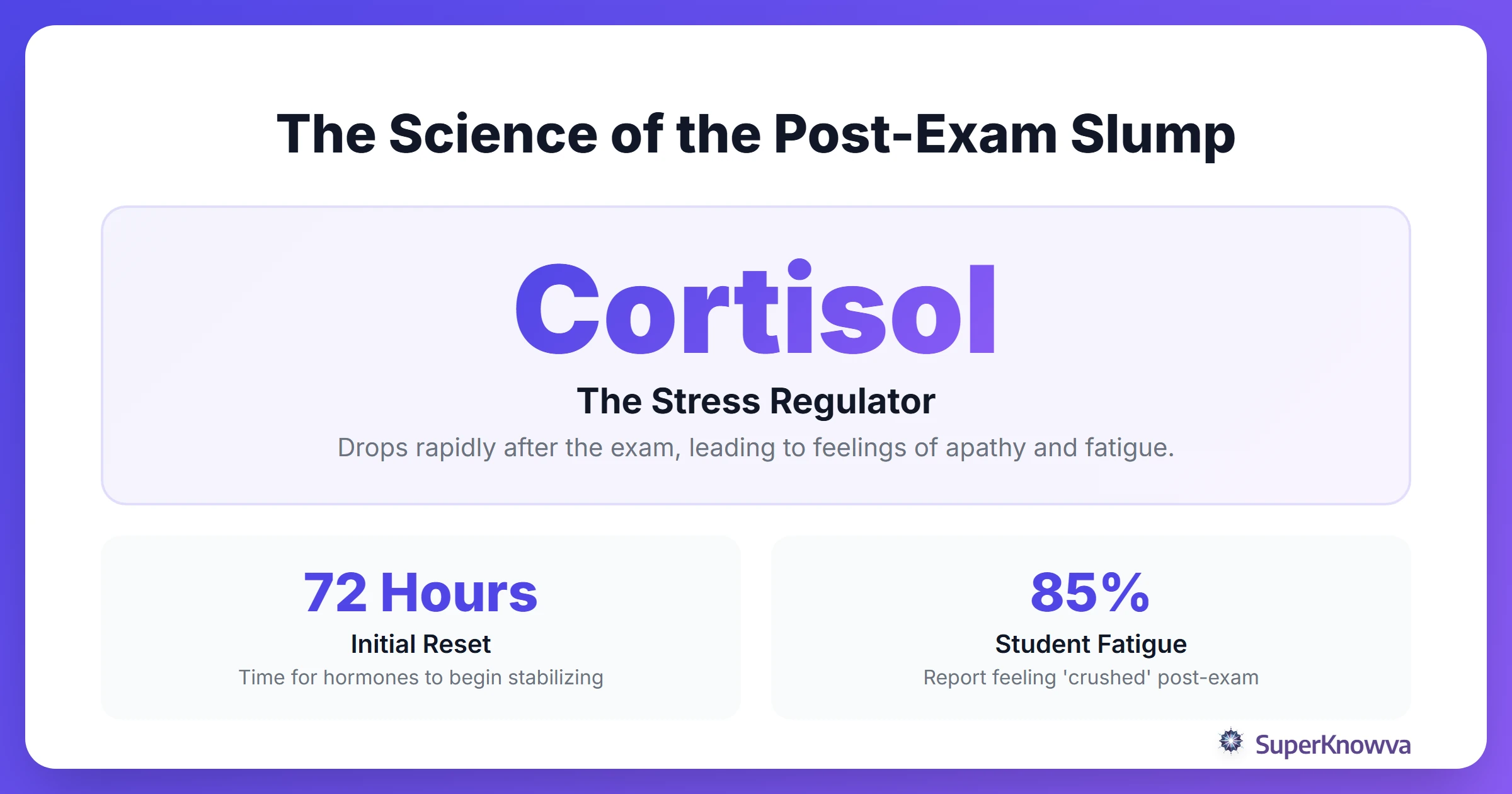 Infographic showing the impact of stress hormones on the body post-exam.