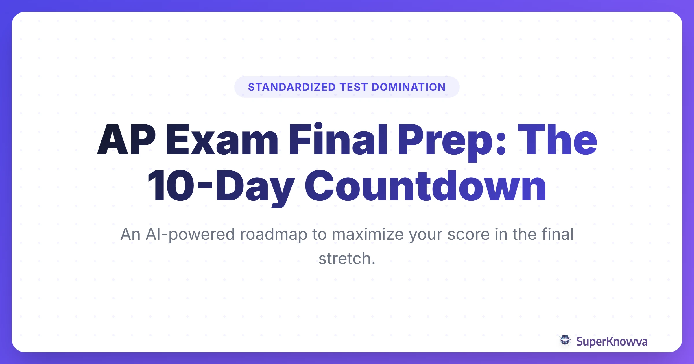 A title card for the 10-day AP exam final prep guide featuring a countdown clock and study icons.