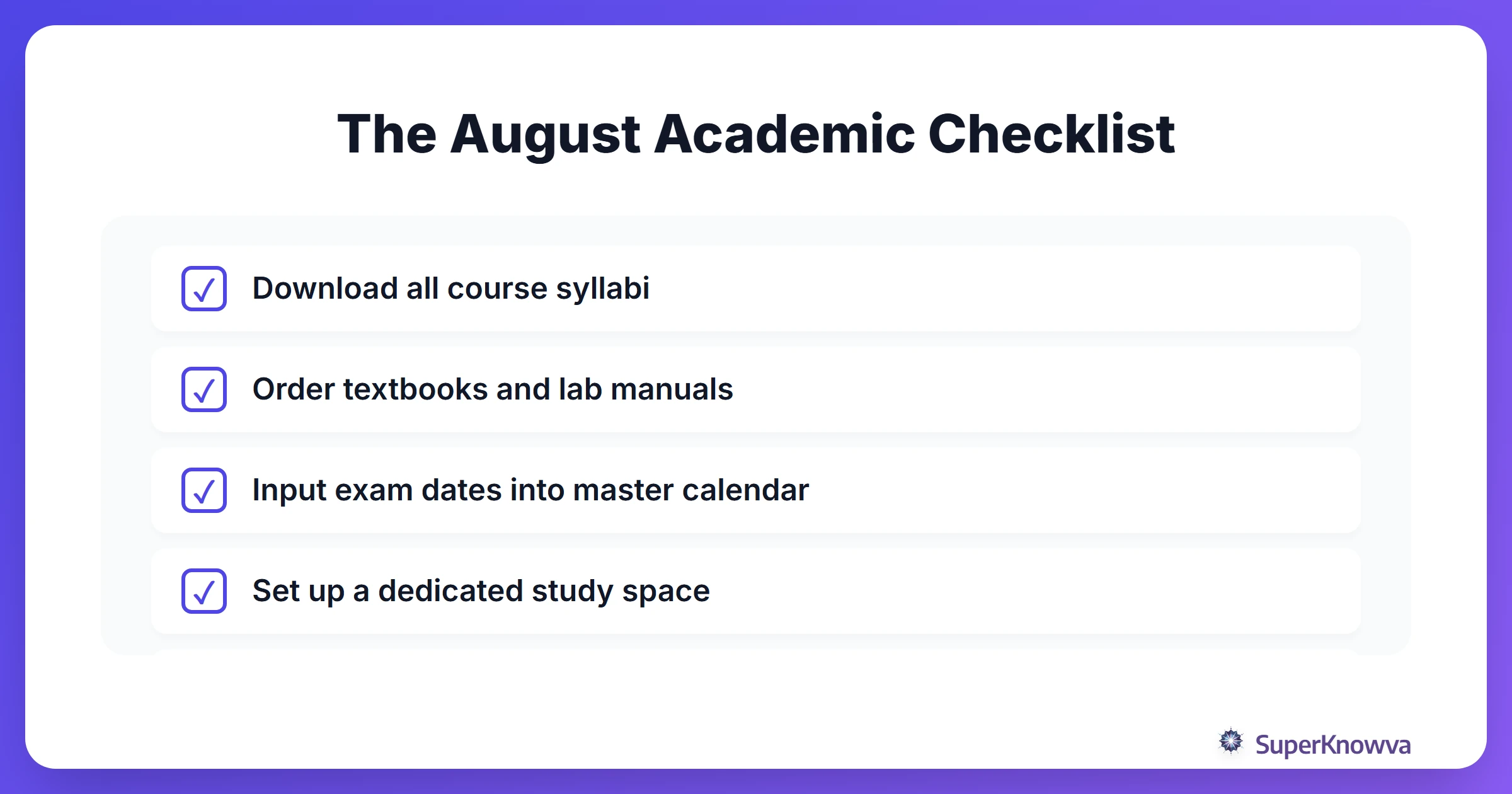 A checklist for preparing for the fall semester.