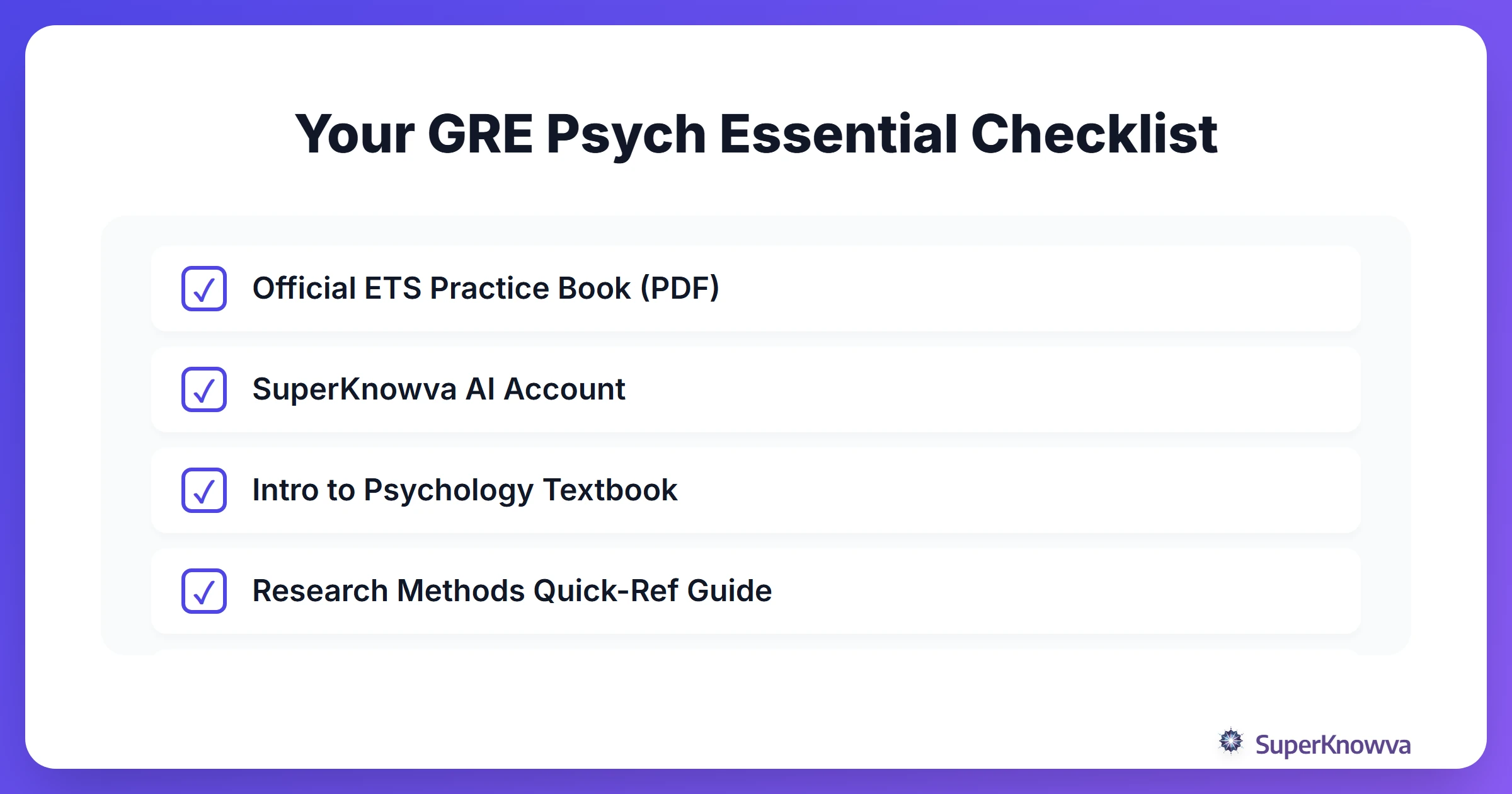 Checklist of essential GRE Psychology study materials