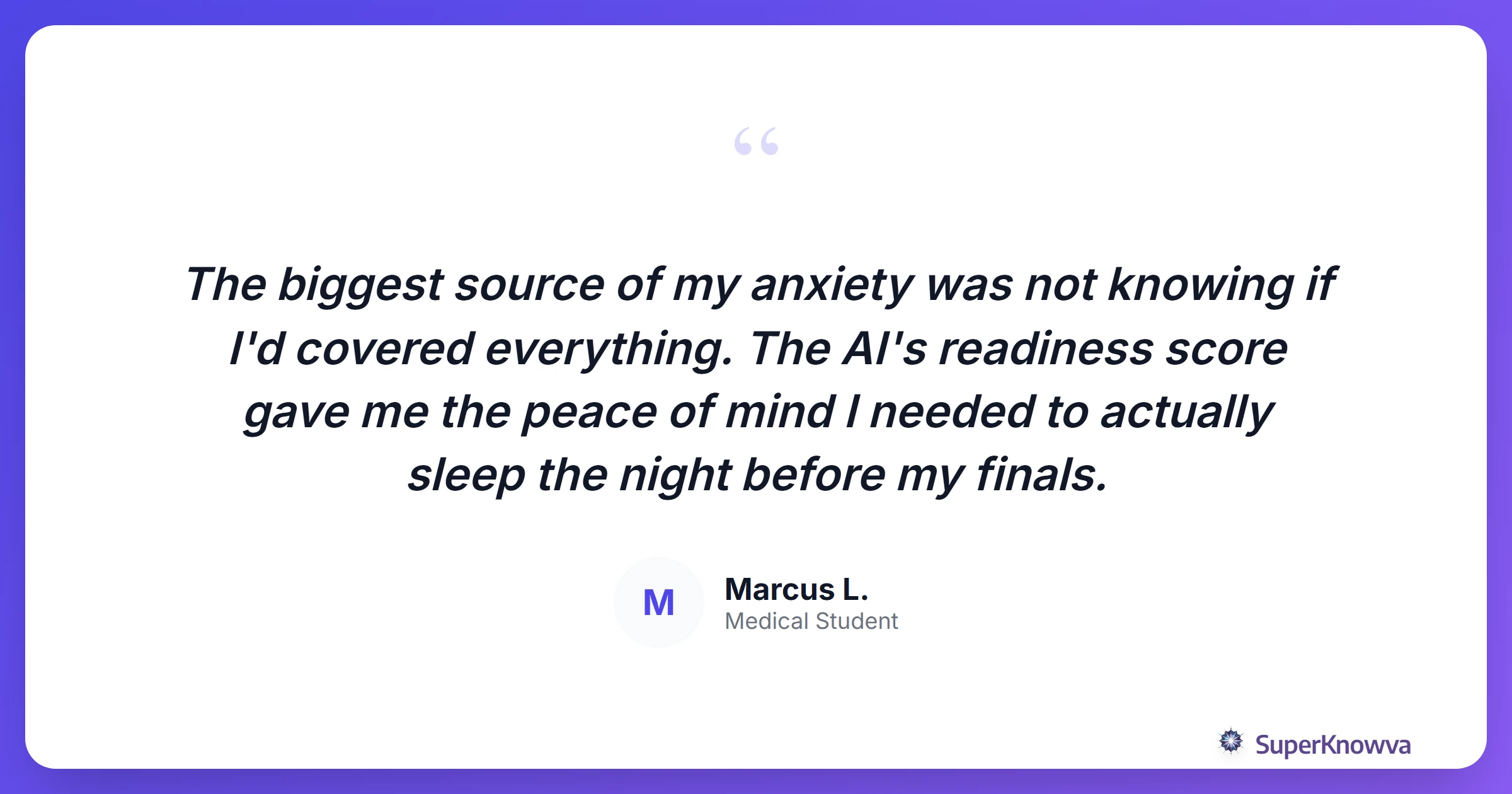 Quote card from a student who used AI to overcome test anxiety.