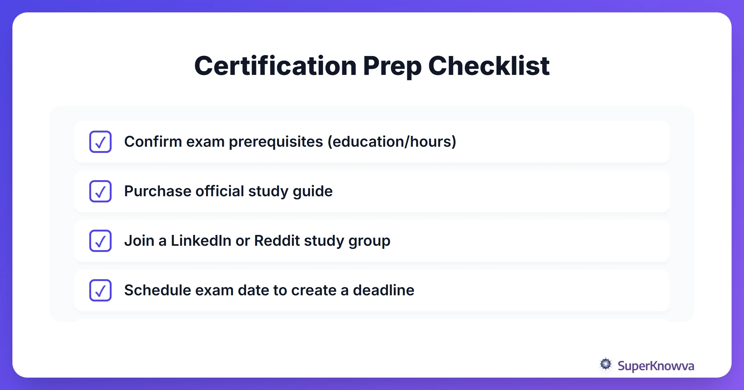 A checklist for preparing for a certification exam