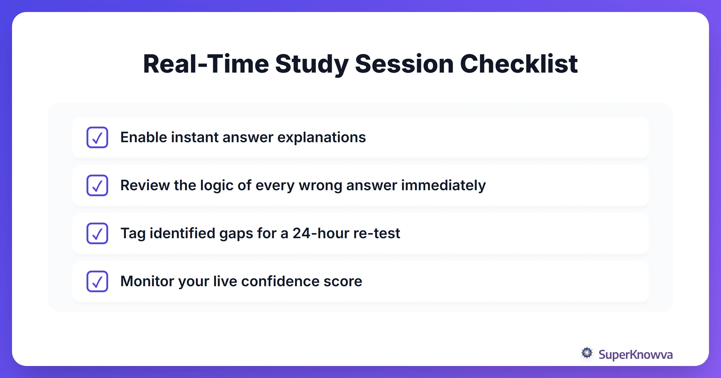 Checklist for a real-time study session
