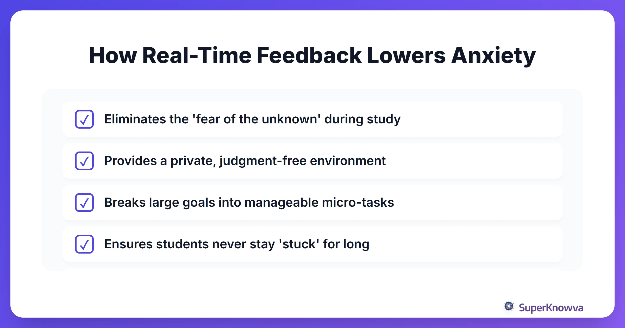 Checklist of how AI feedback reduces learning anxiety.