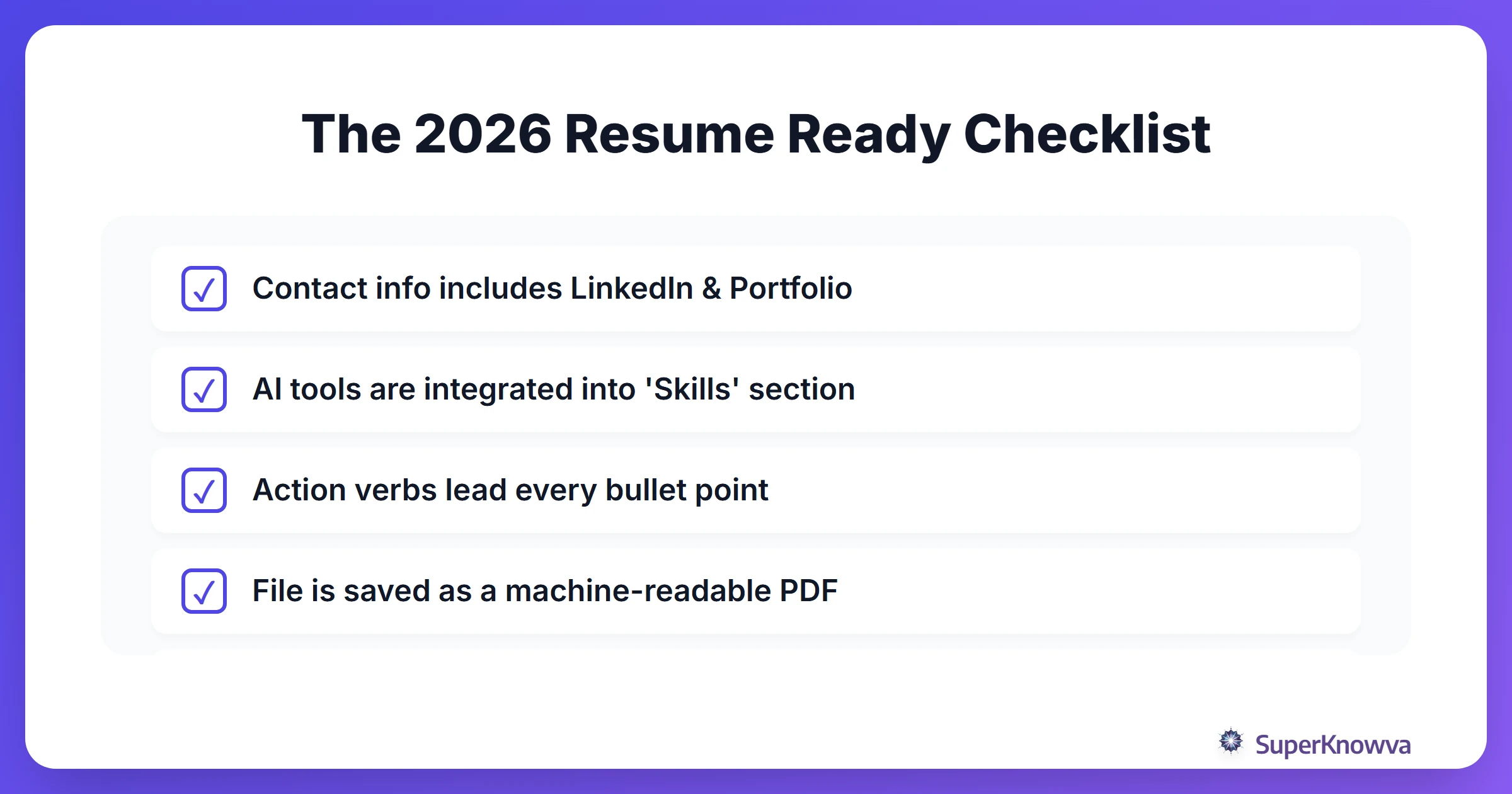 A final checklist for graduating students to review their resumes.