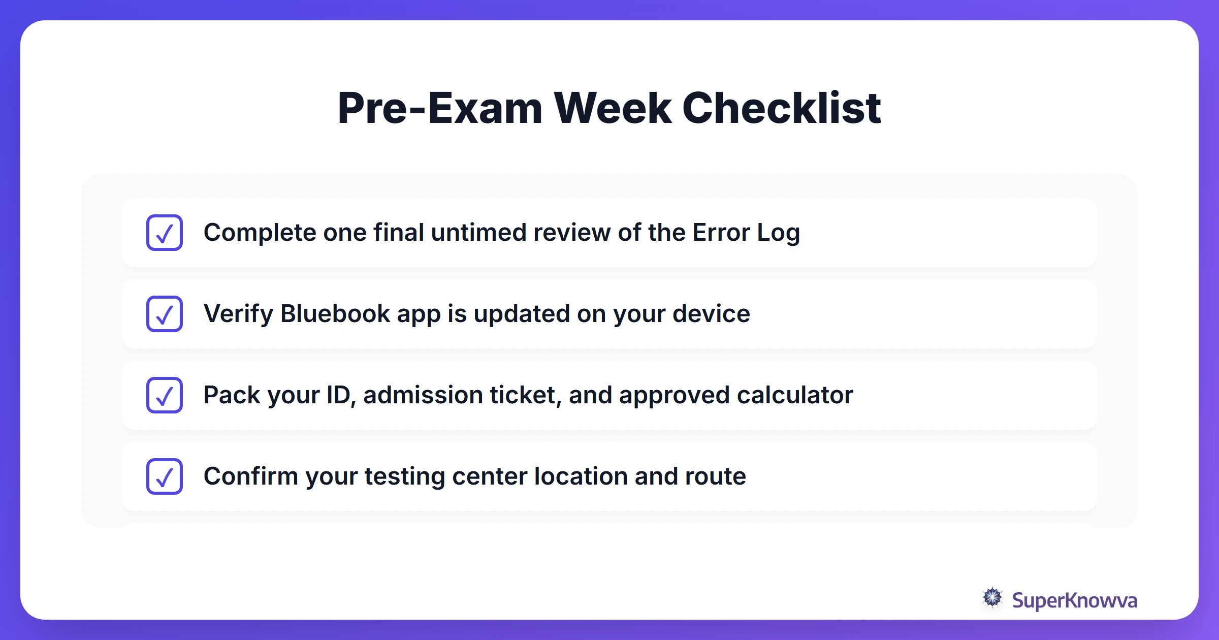 Checklist for the final week before the SAT exam