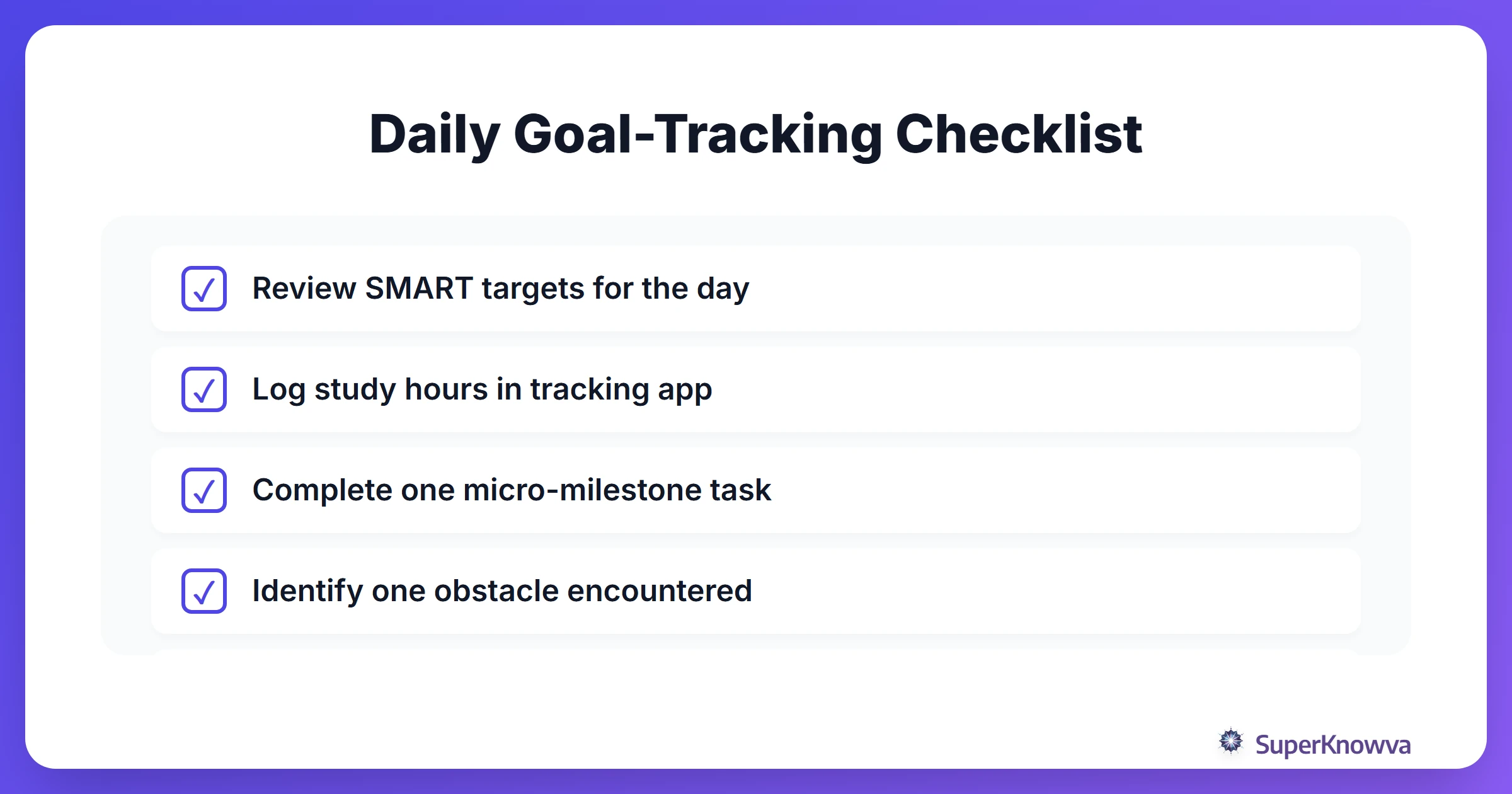 A daily checklist for students to maintain their academic goals.