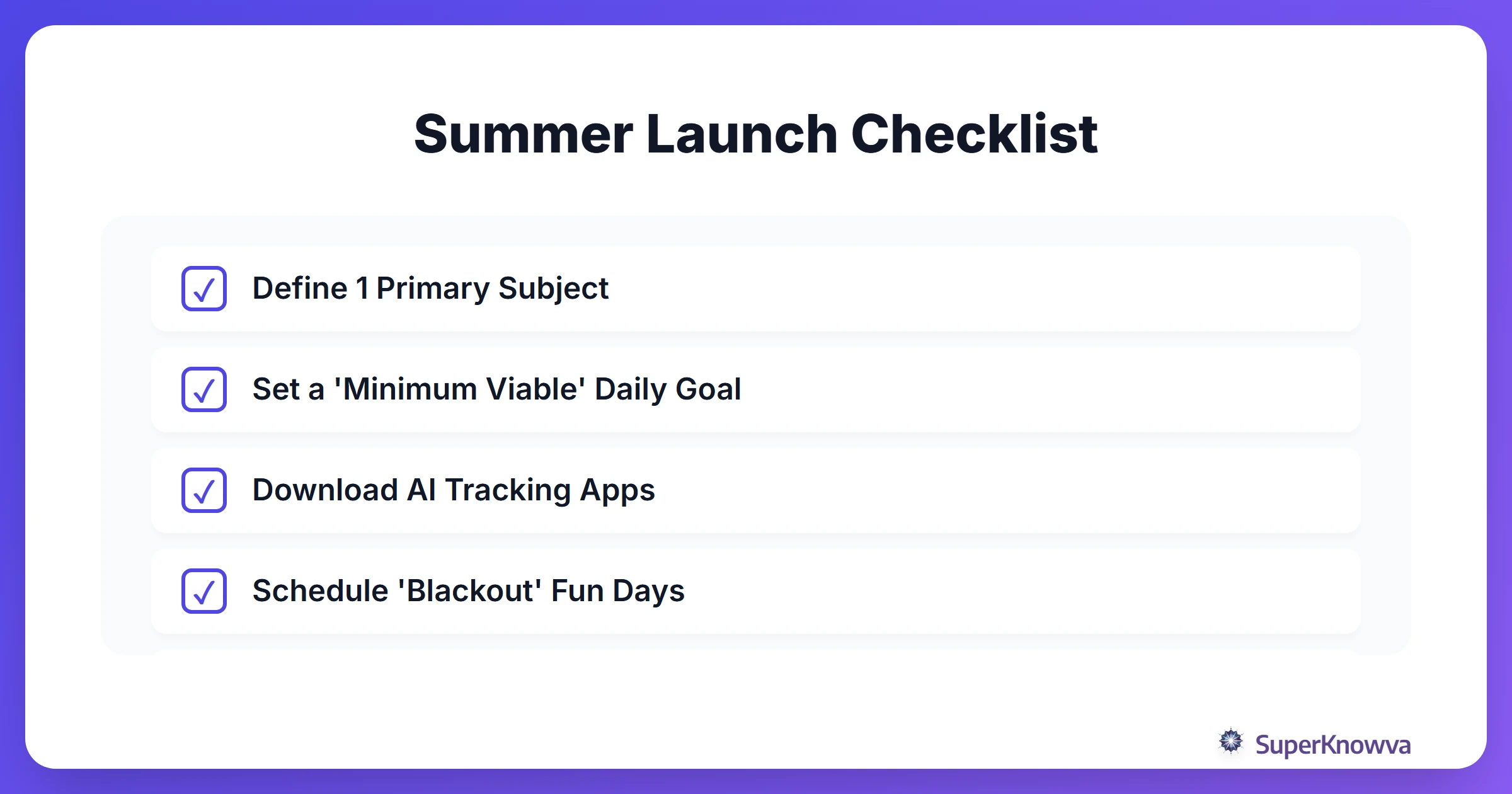 A checklist for starting a summer learning plan.