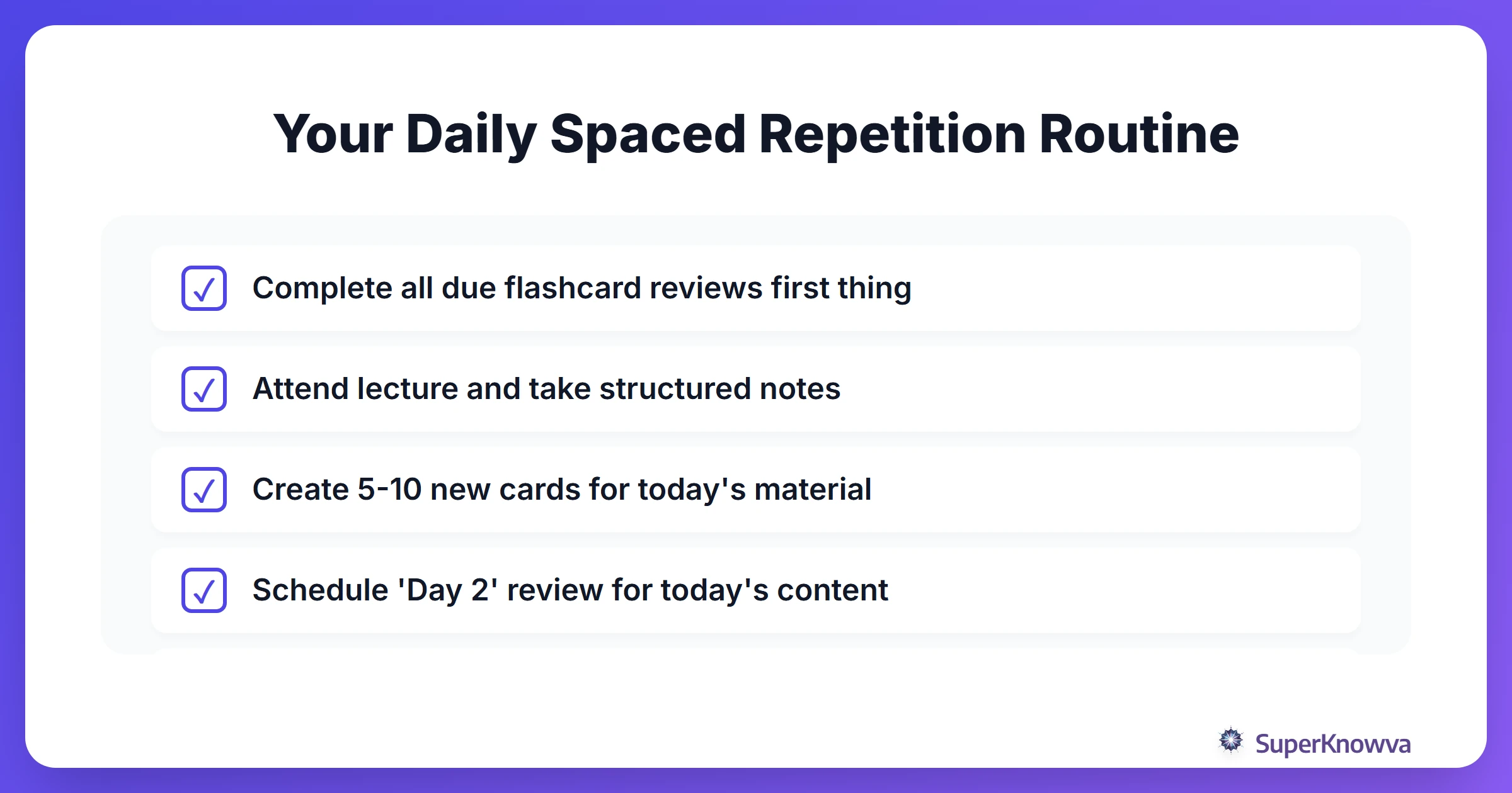 Daily checklist for intensive summer study sessions