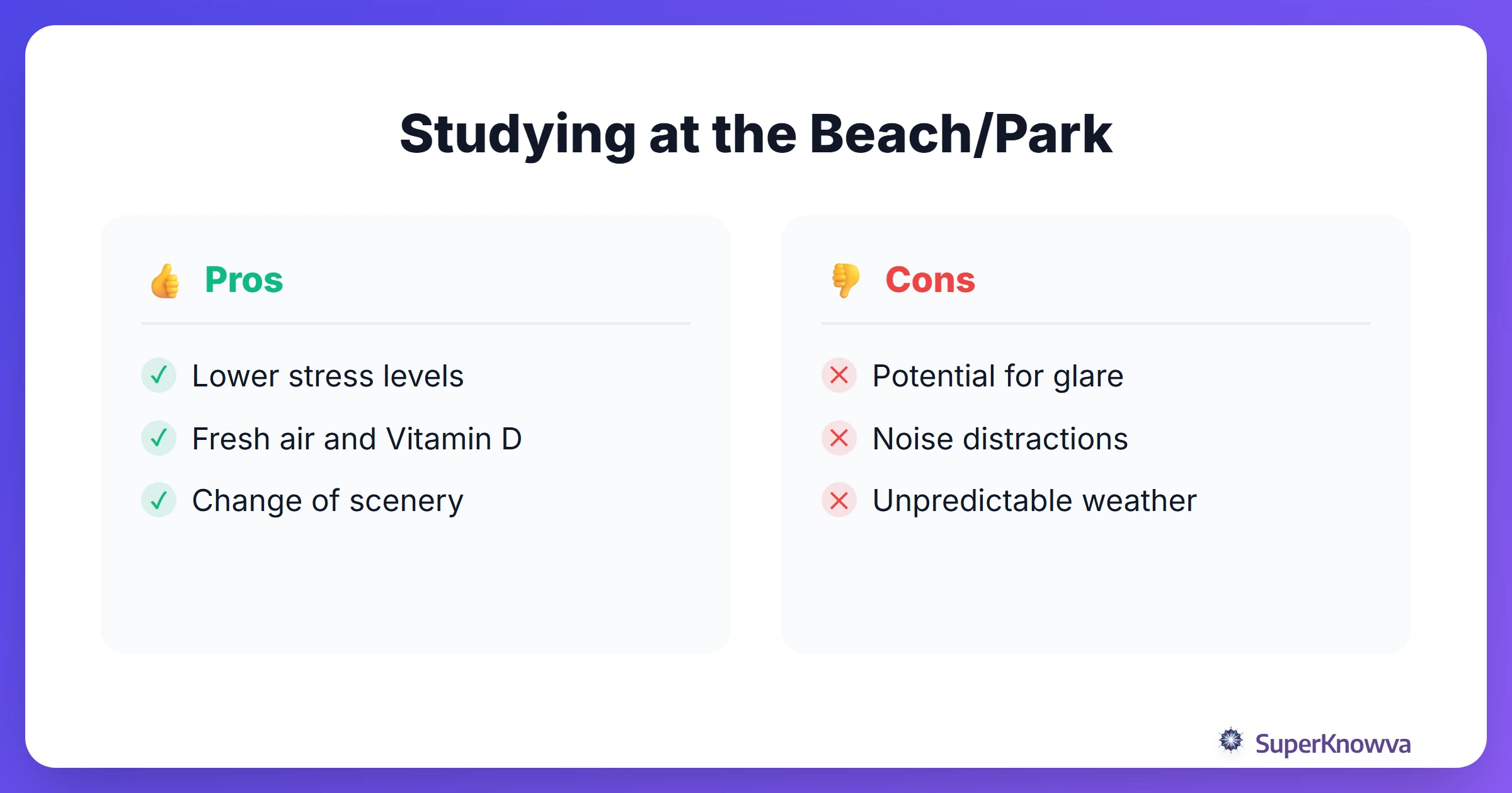 Pros and cons of studying in an outdoor environment.