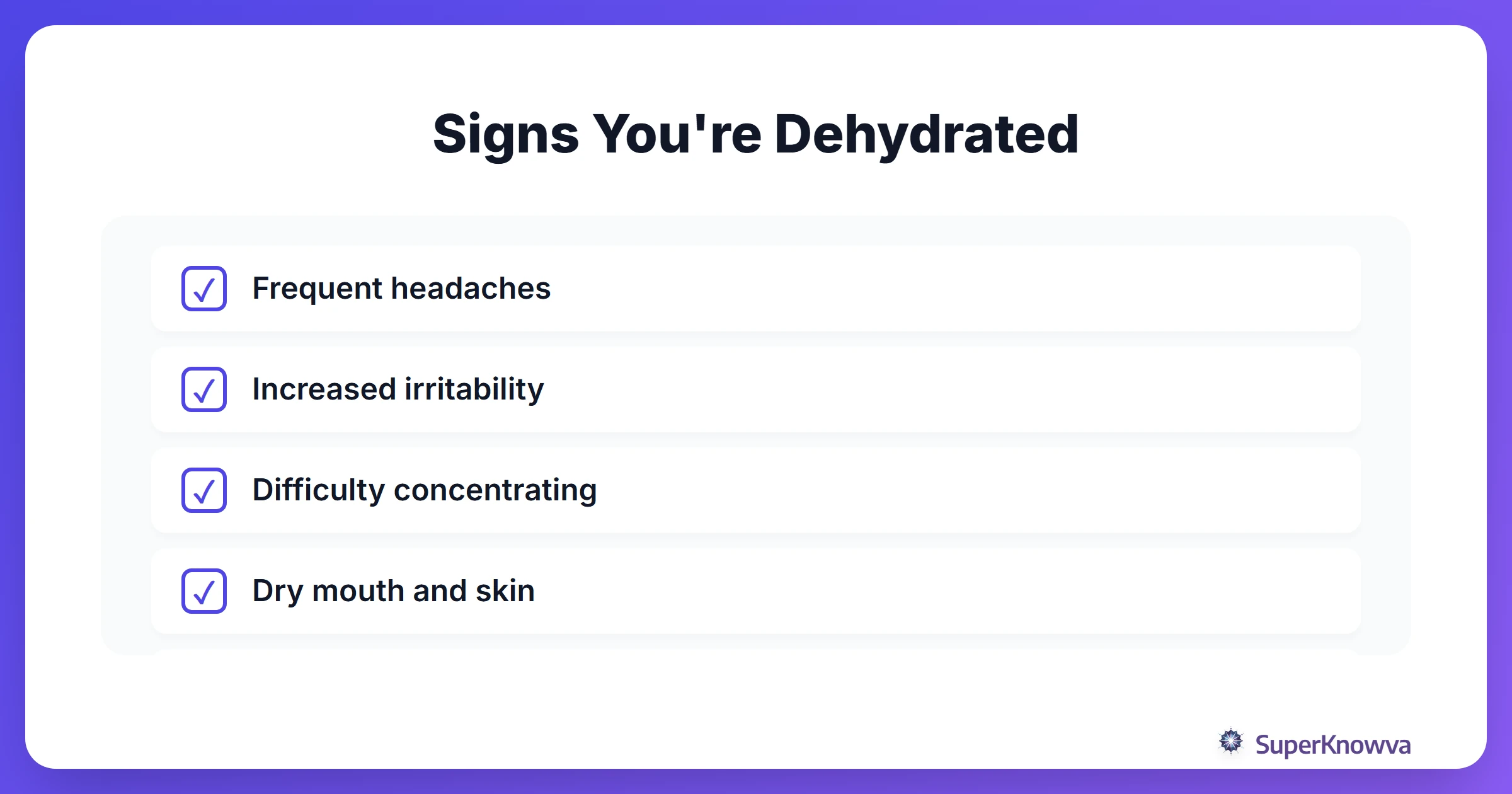 A checklist of dehydration symptoms that affect student focus.