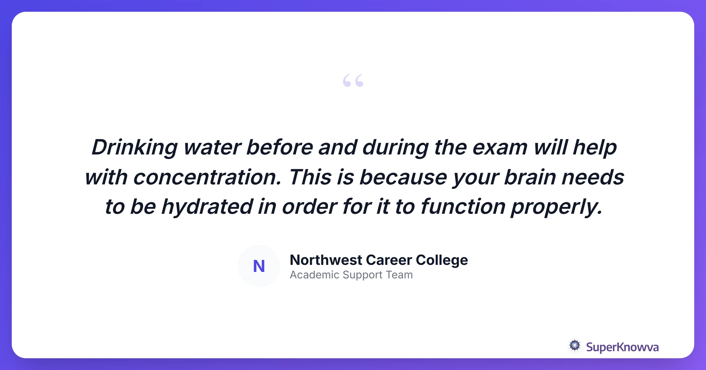 Quote card about the importance of hydration for brain function.