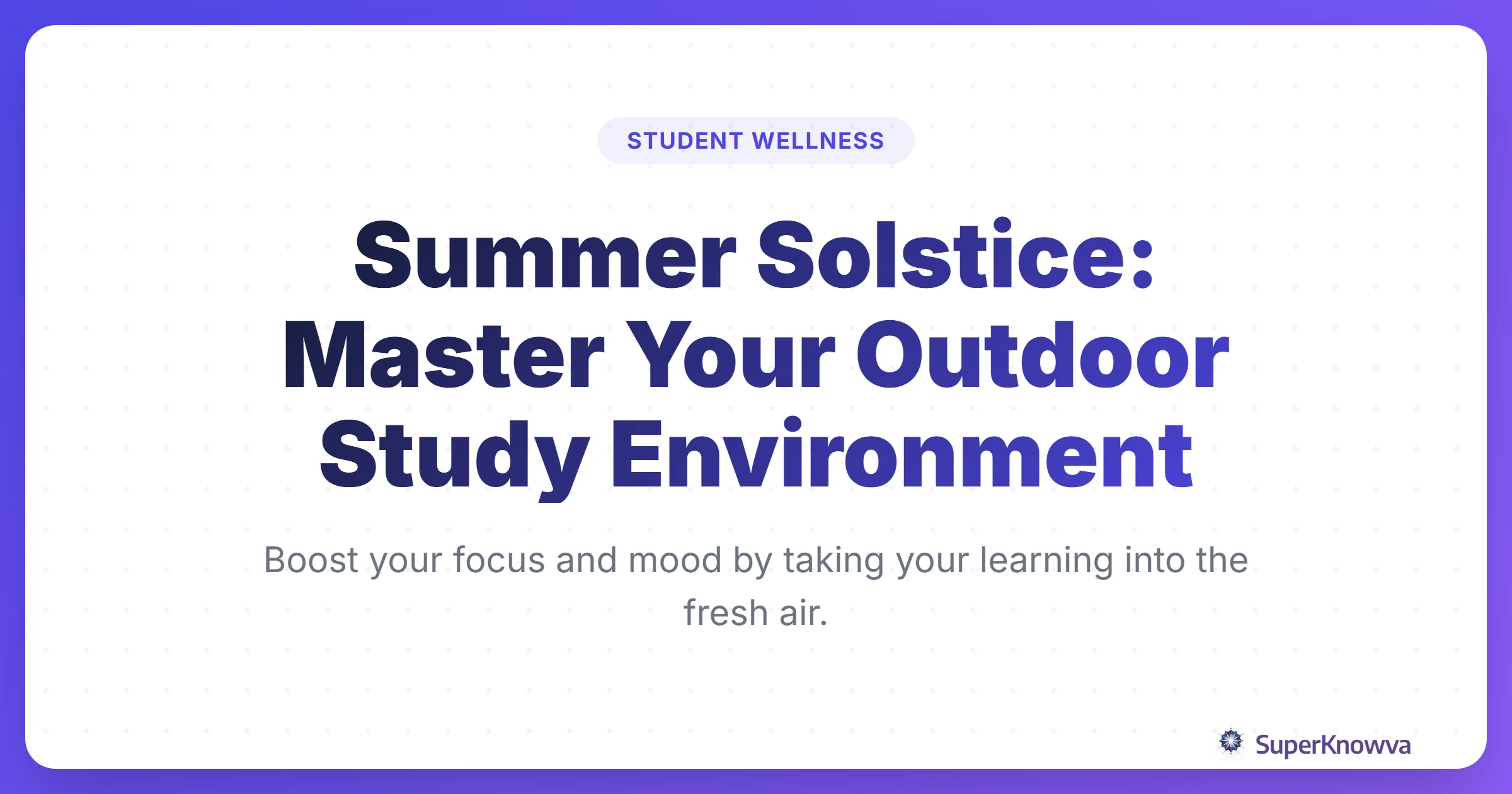 A title card for the Summer Solstice outdoor study guide featuring a sun and books.