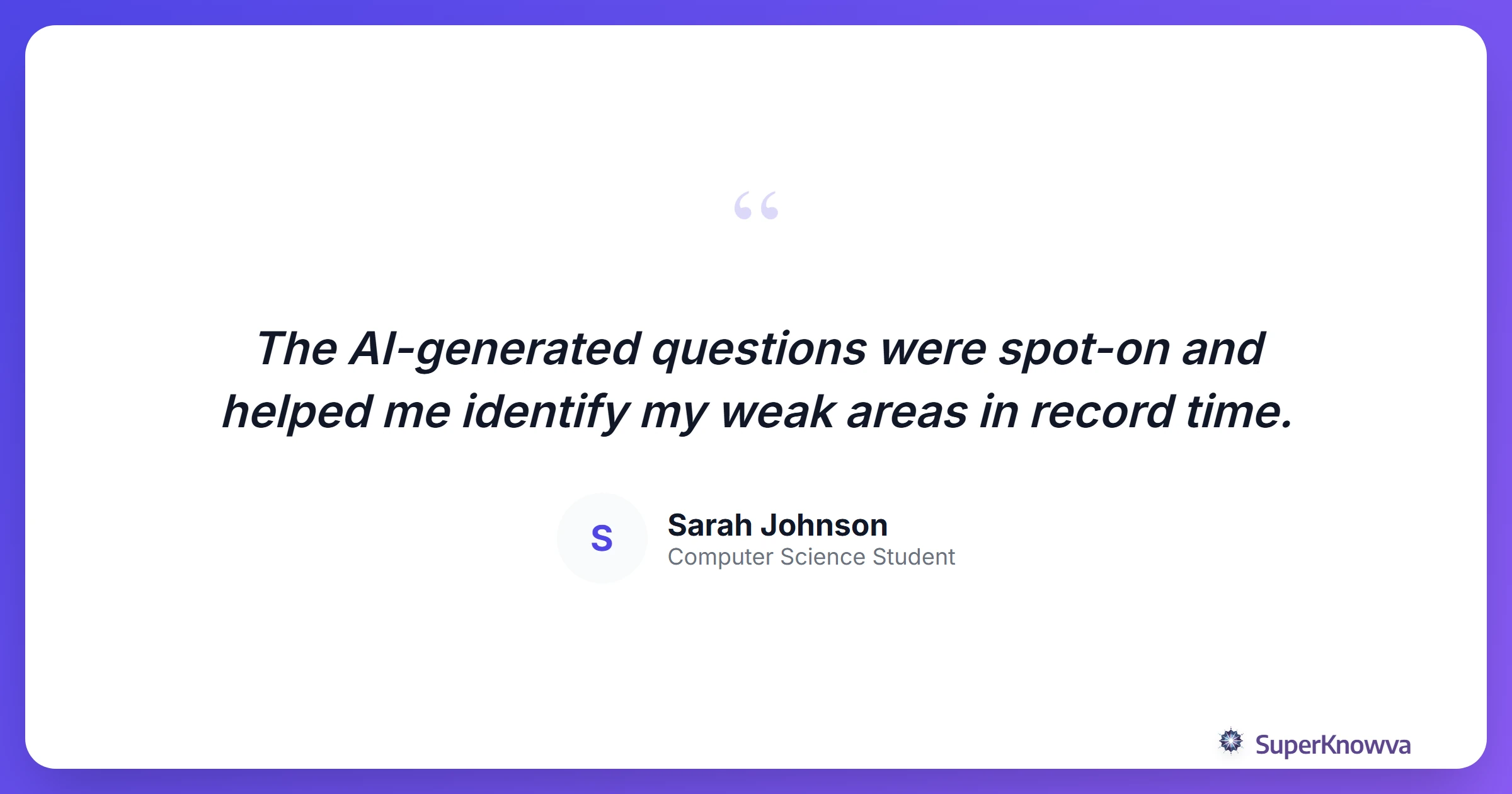 Quote card from Sarah Johnson, a Computer Science student.