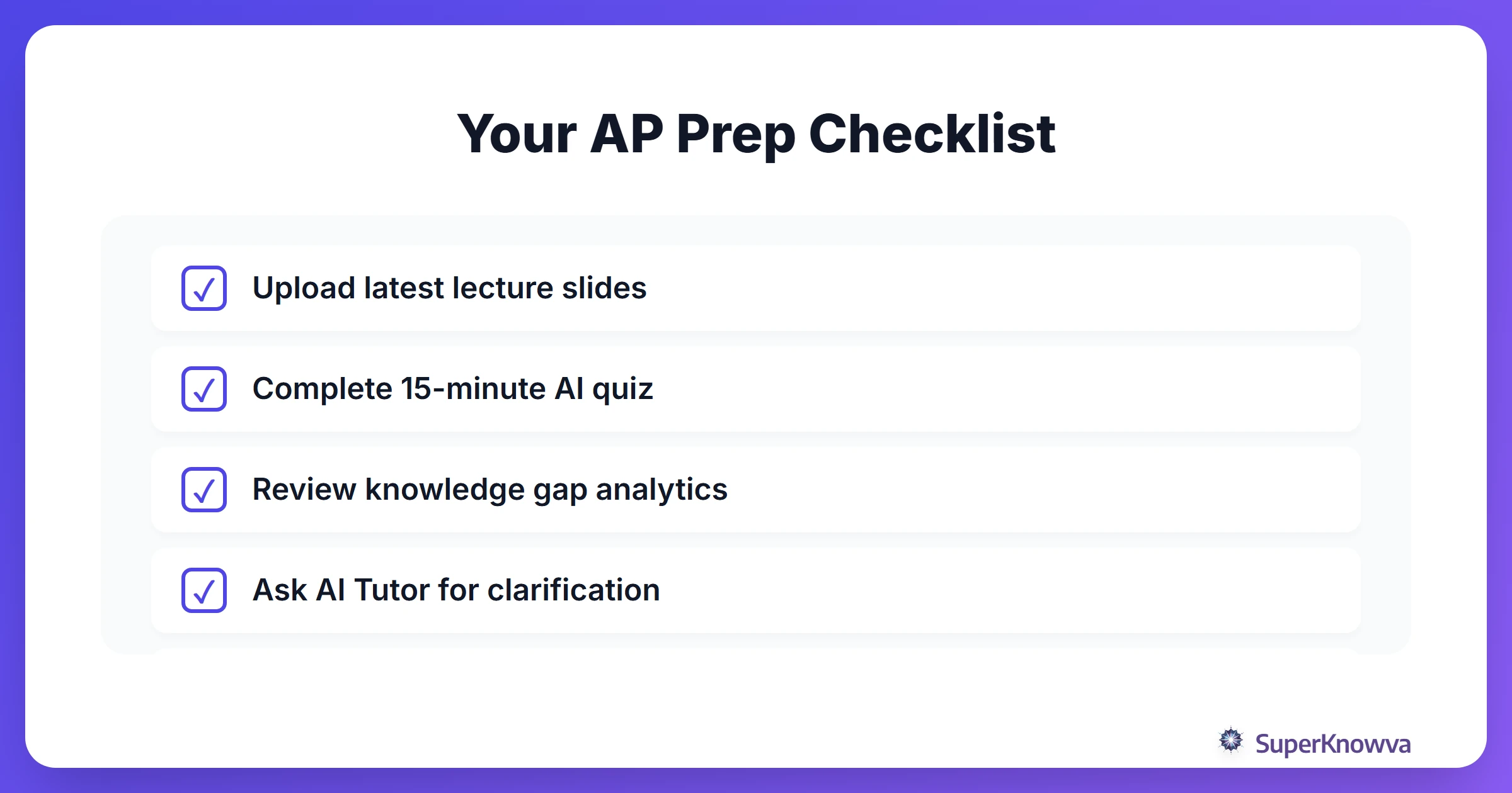 Checklist for a successful AP study session with SuperKnowva.