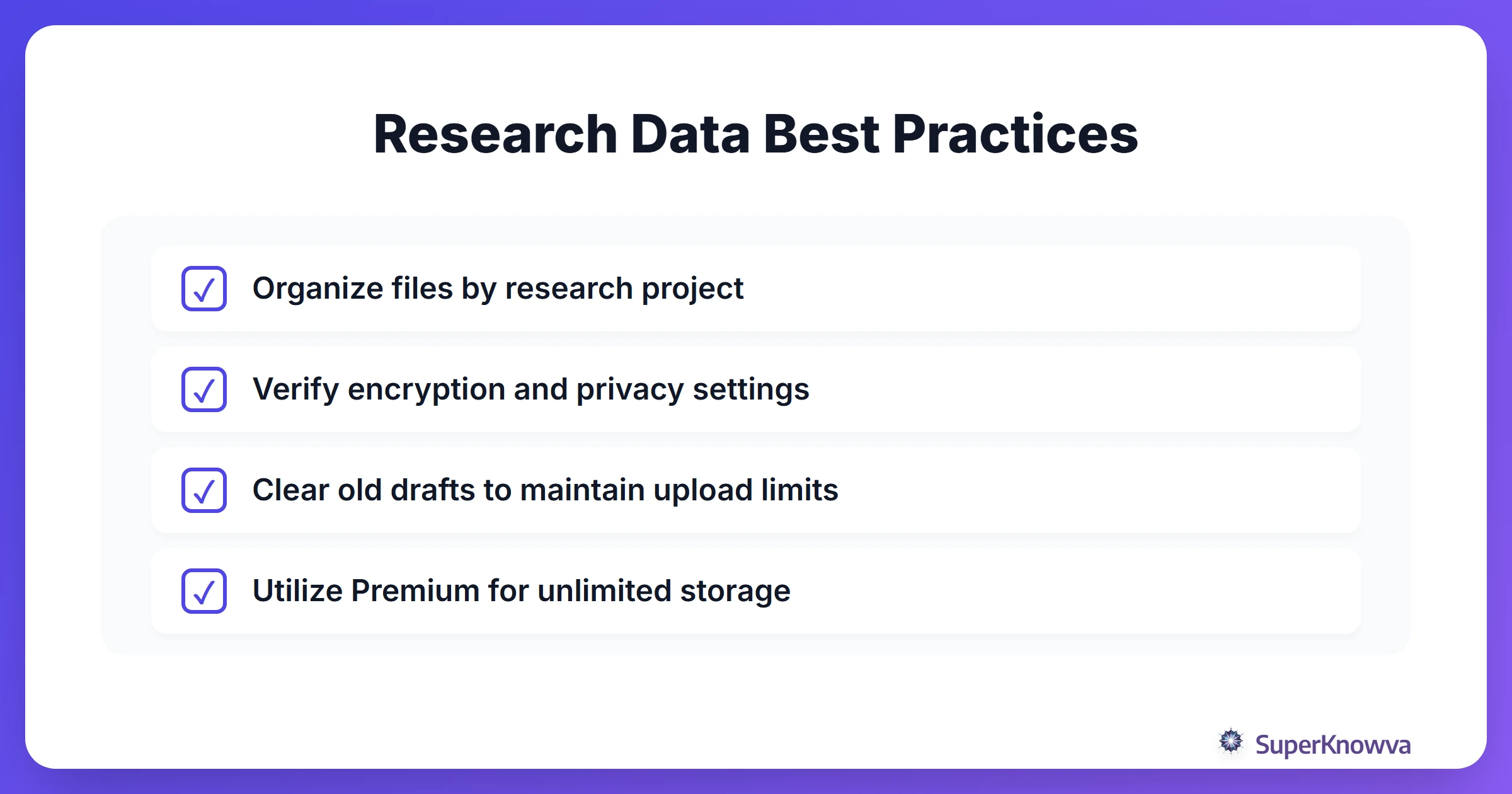 Checklist for secure and organized research data management.