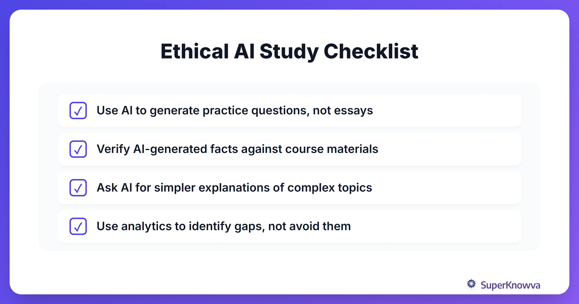 Checklist for ethical use of AI in education.