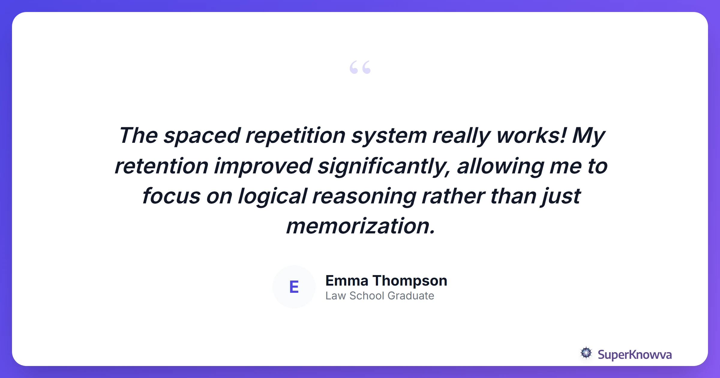 A quote card from Emma regarding her LSAT preparation.