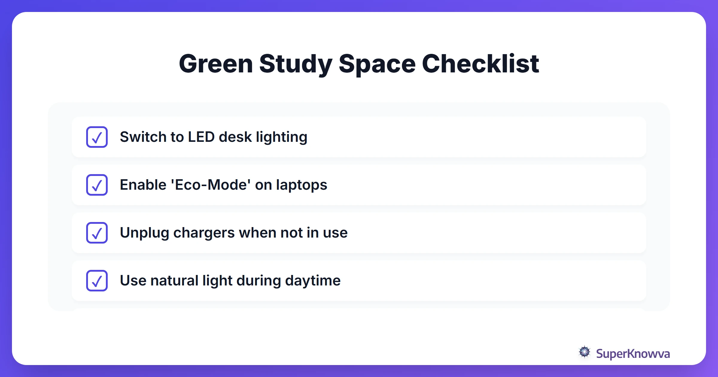 Energy Saving Checklist for Students