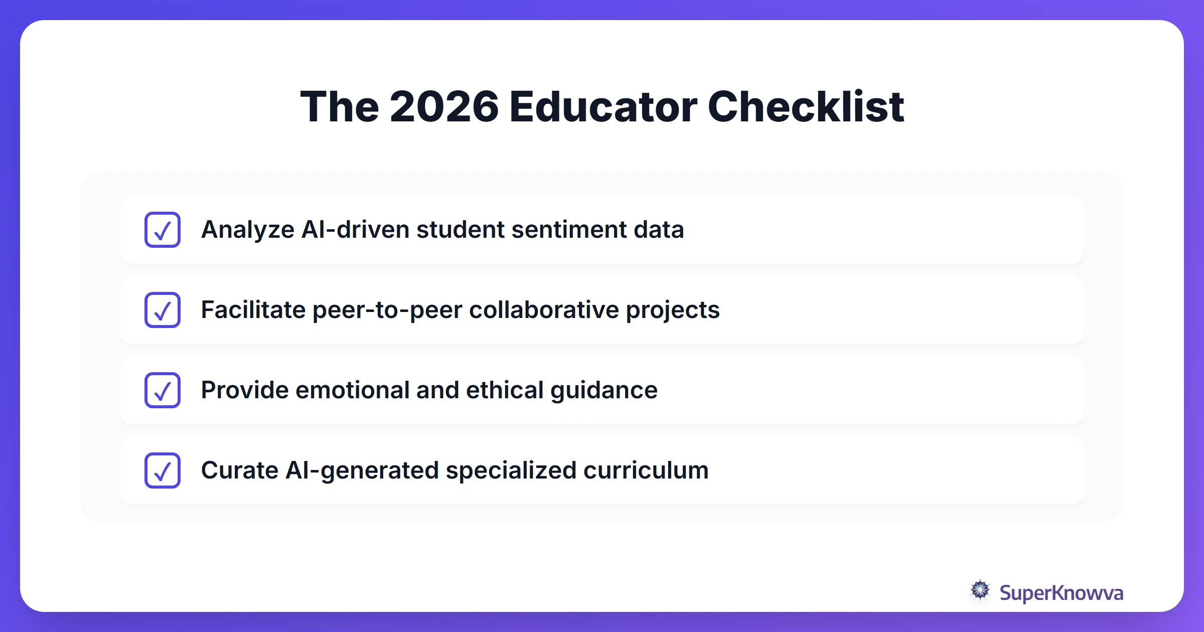 A checklist of the new responsibilities for teachers in an AI-driven environment.