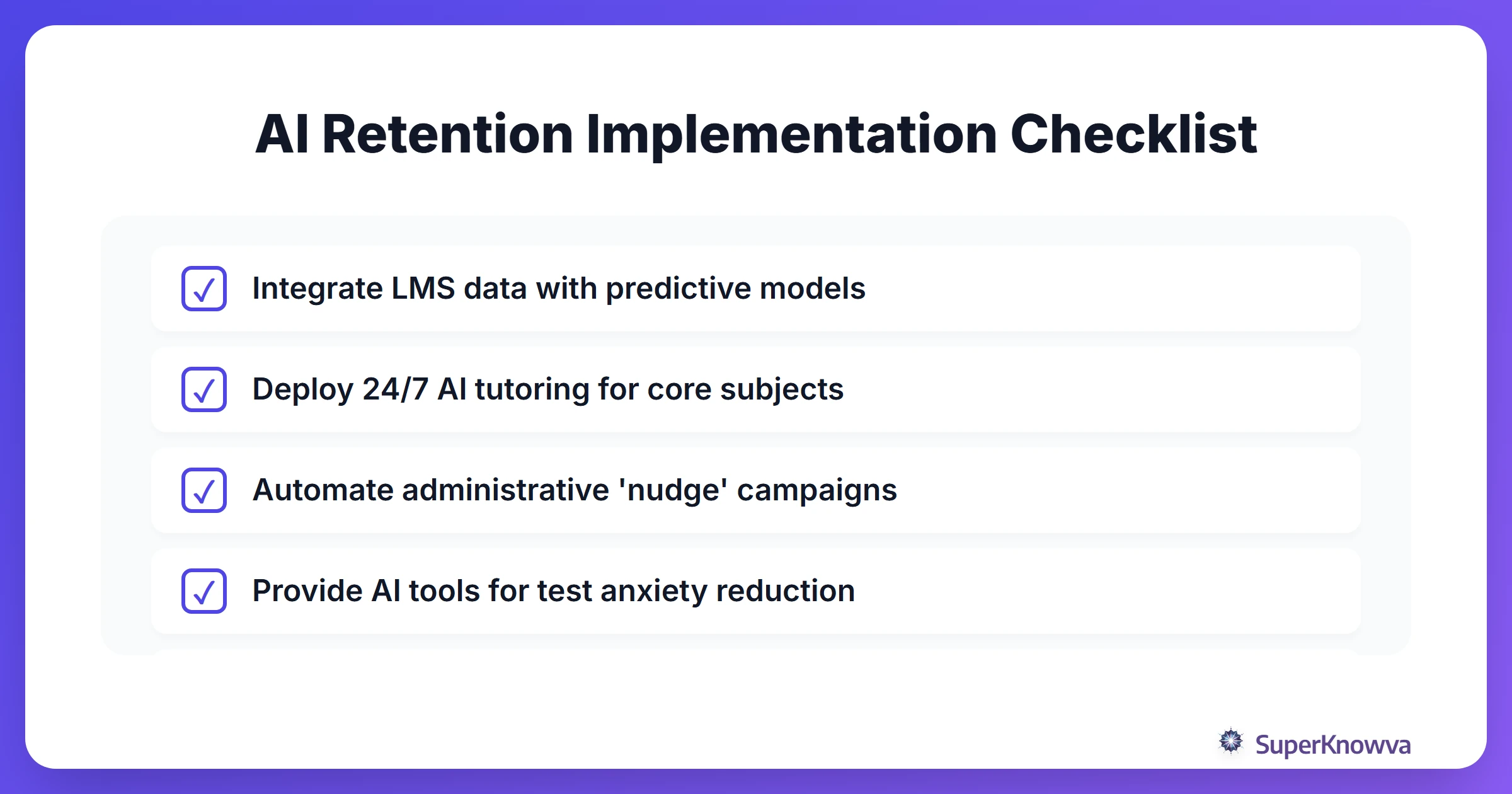 Checklist for implementing AI retention strategies