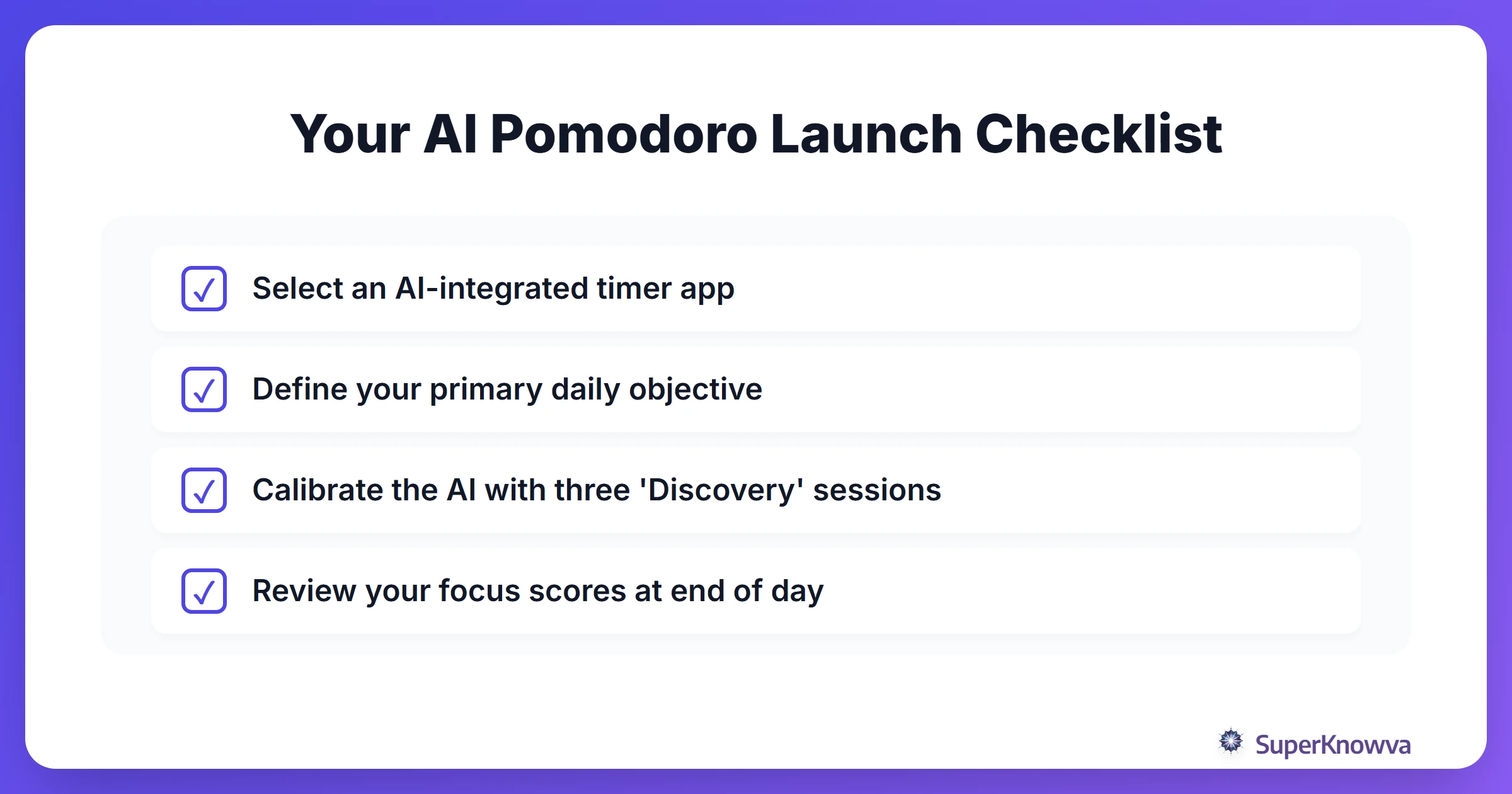 A checklist for setting up an AI-enhanced study routine.