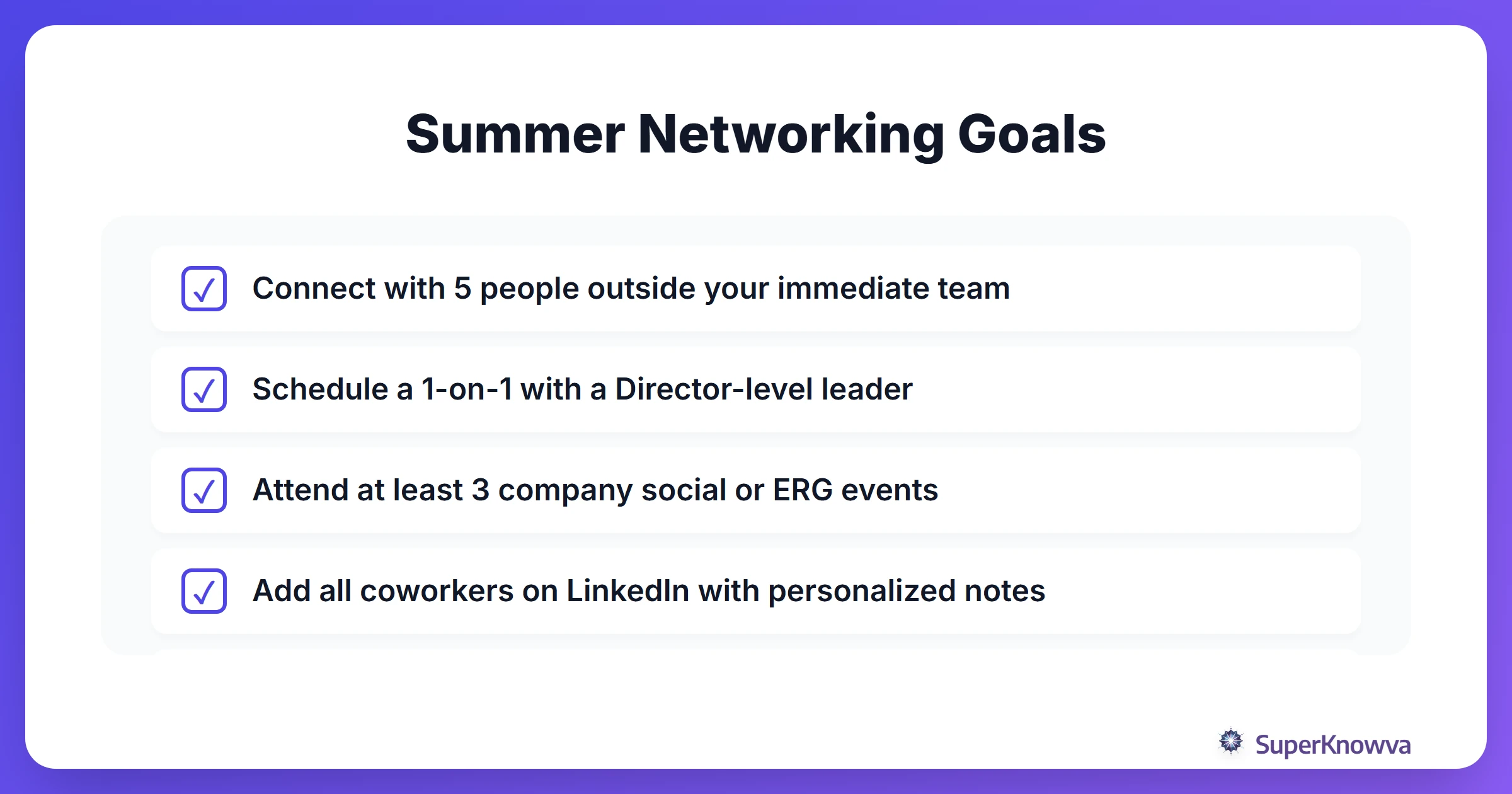 Checklist for building a professional network during an internship