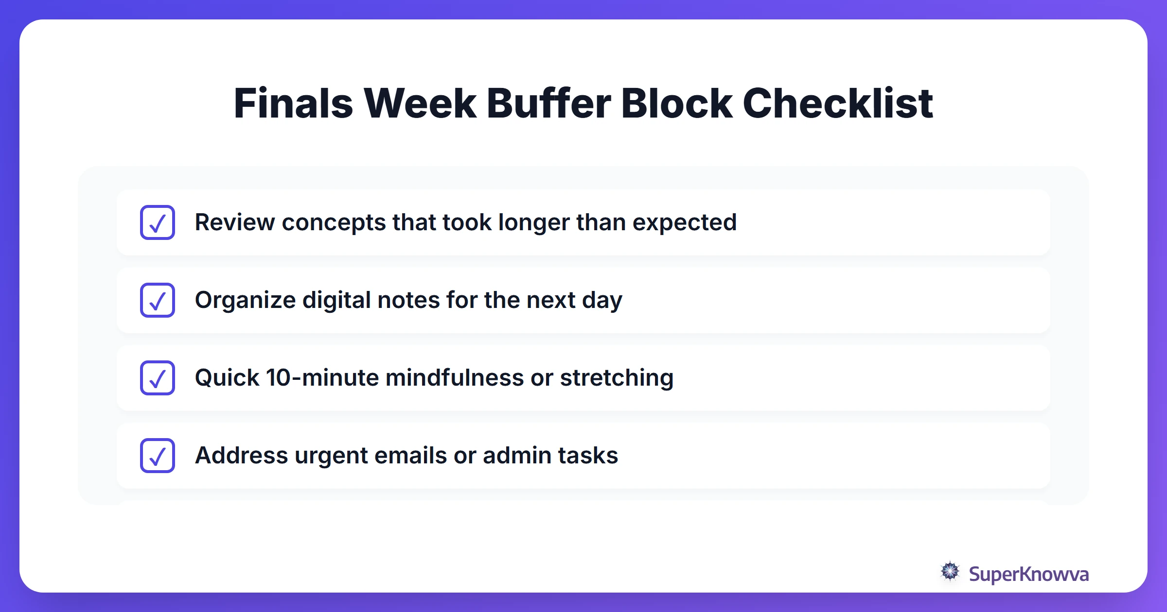 Finals Week Buffer Block Checklist