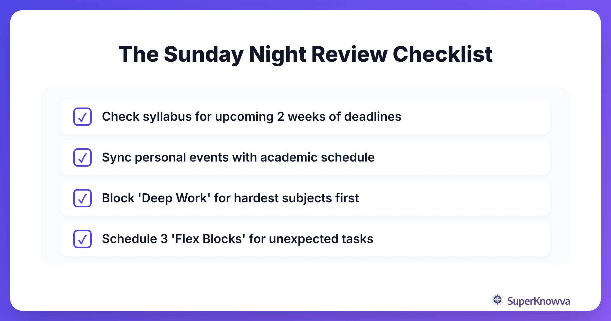 A checklist for the Sunday night weekly review