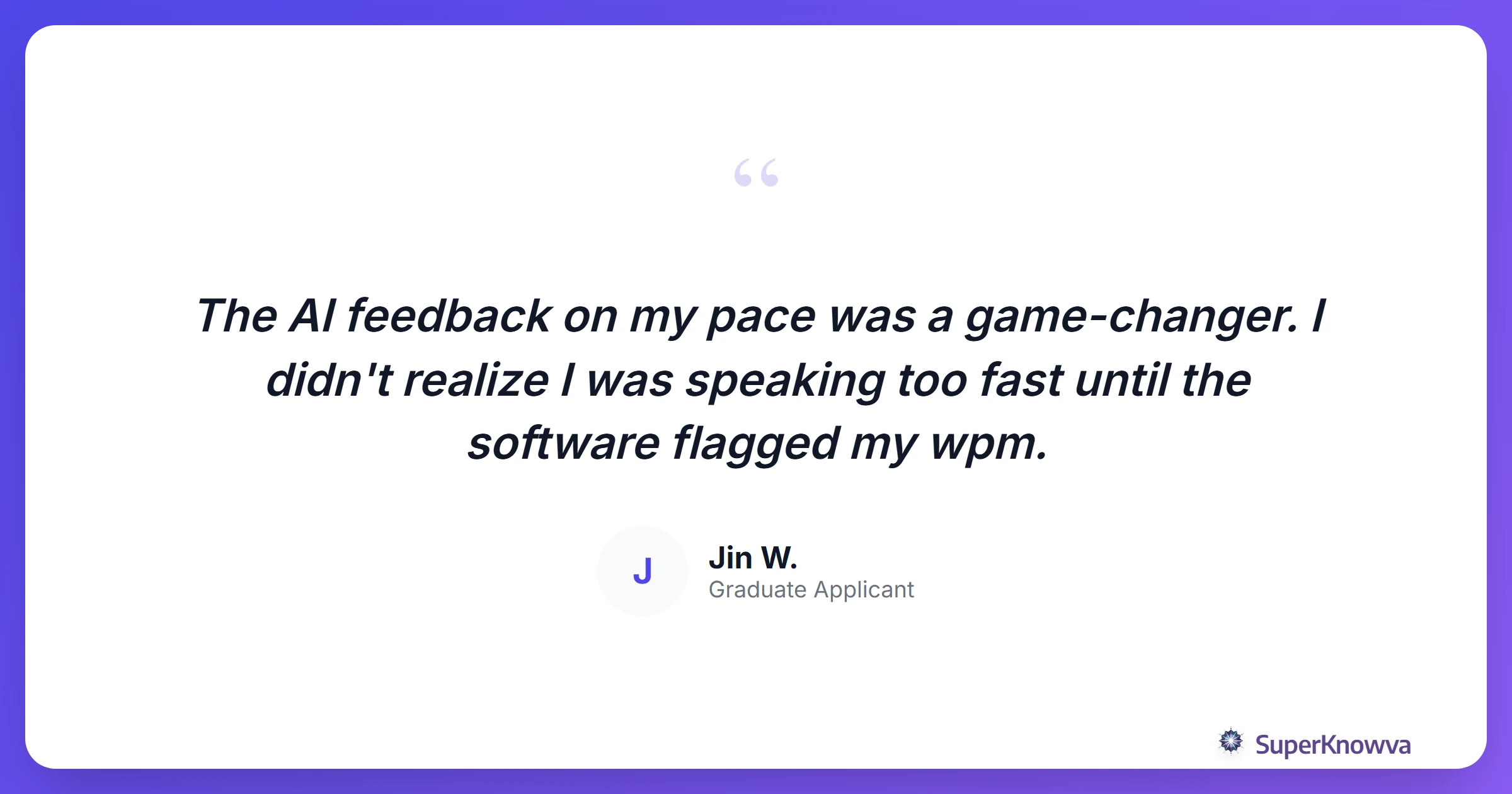 Quote card from a student who used AI for TOEFL.