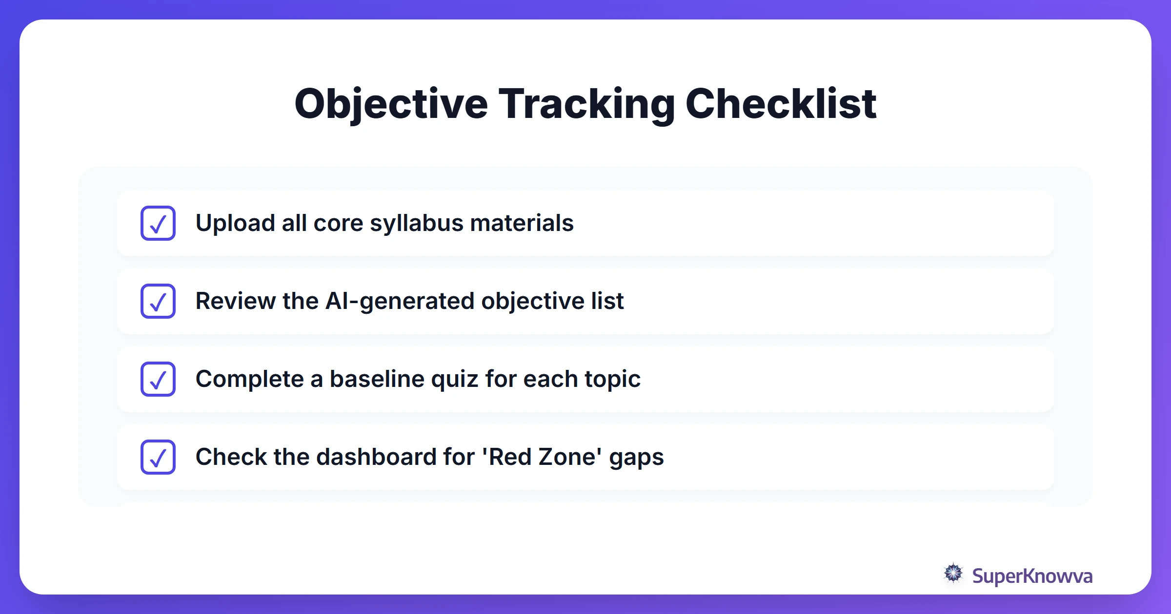 Checklist for effective objective-based studying