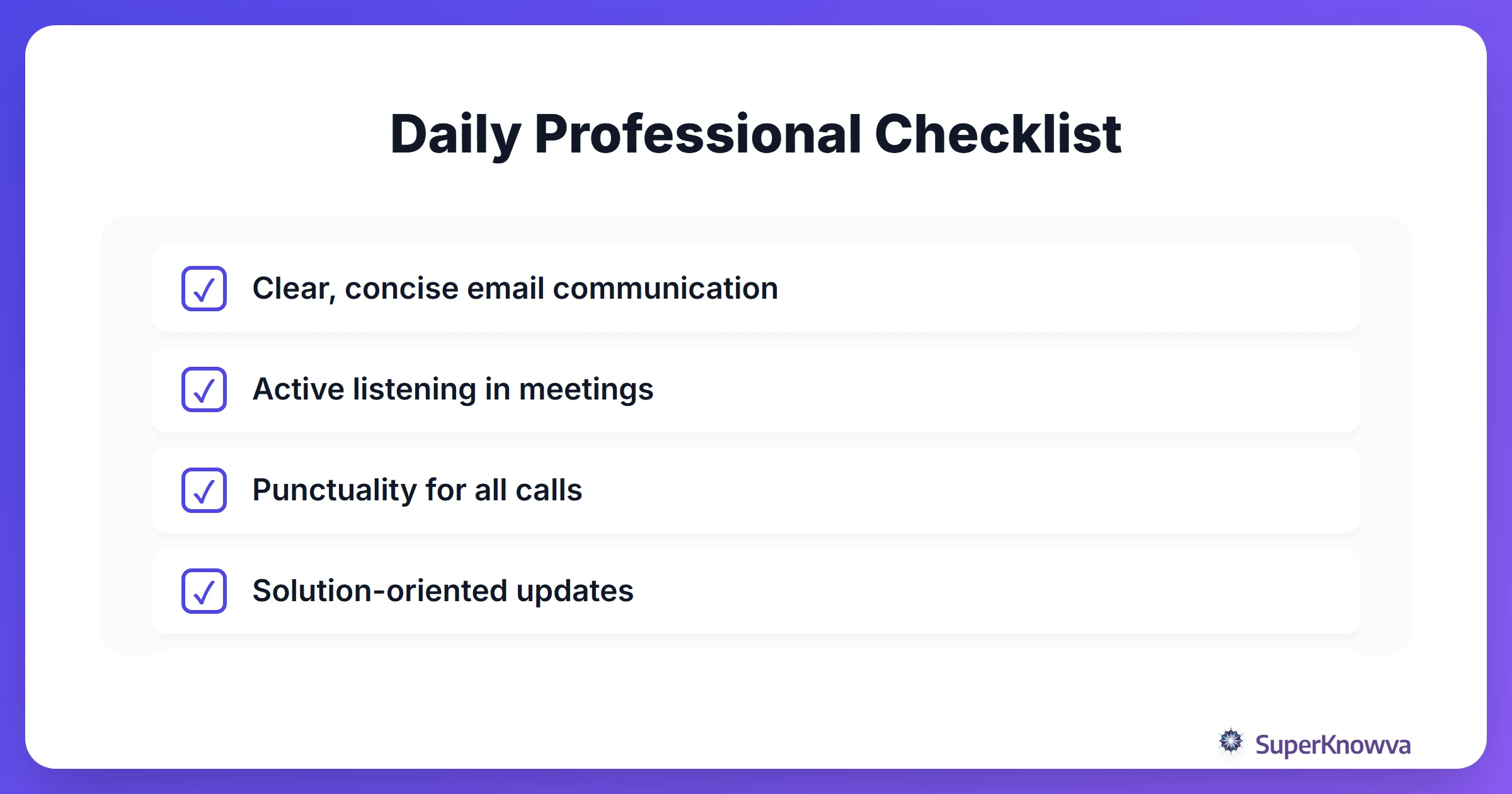 A checklist of essential professional etiquette items for new graduates.