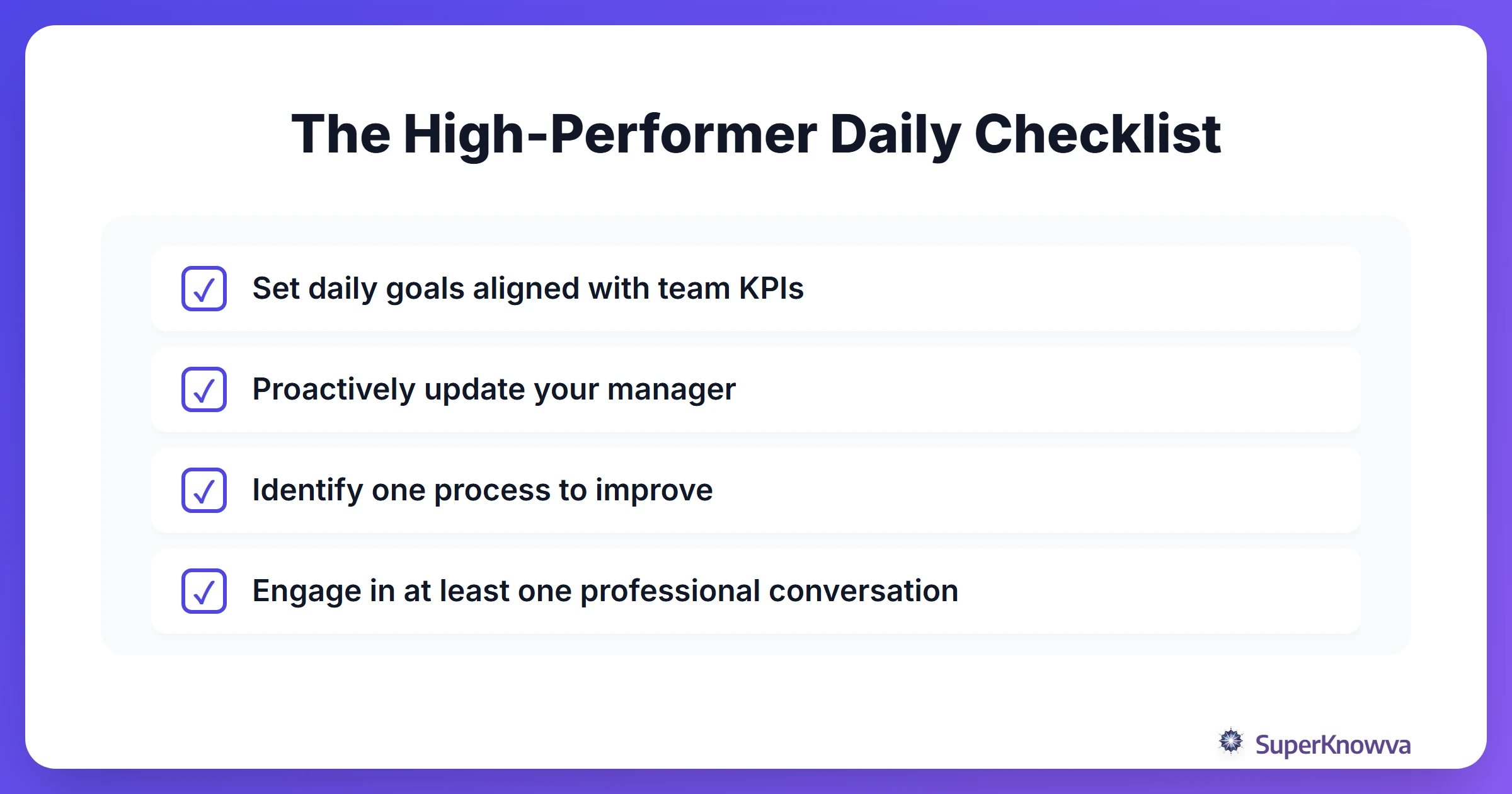 Checklist for high-performing interns to stand out.