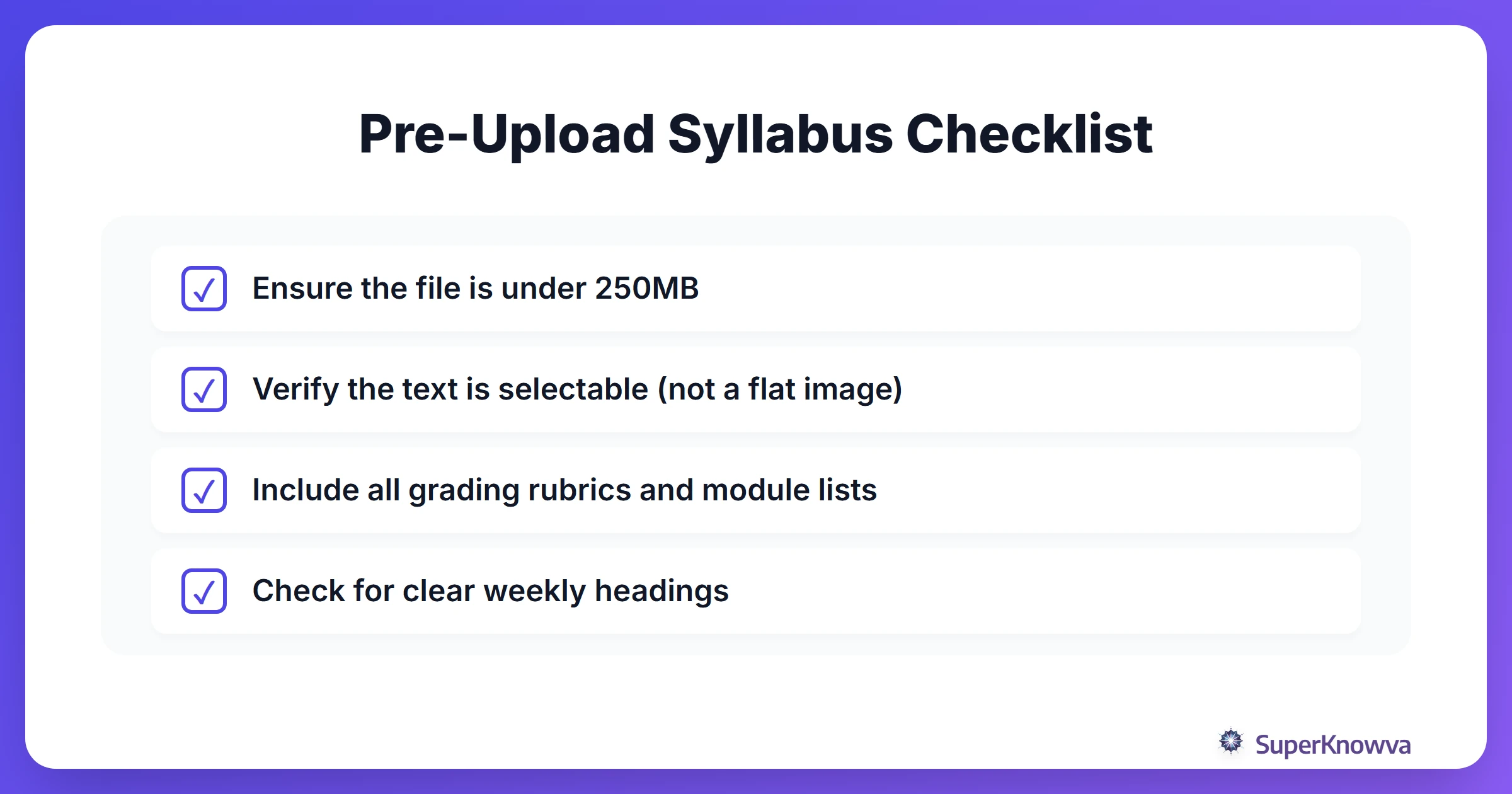 Checklist for preparing your syllabus for AI upload