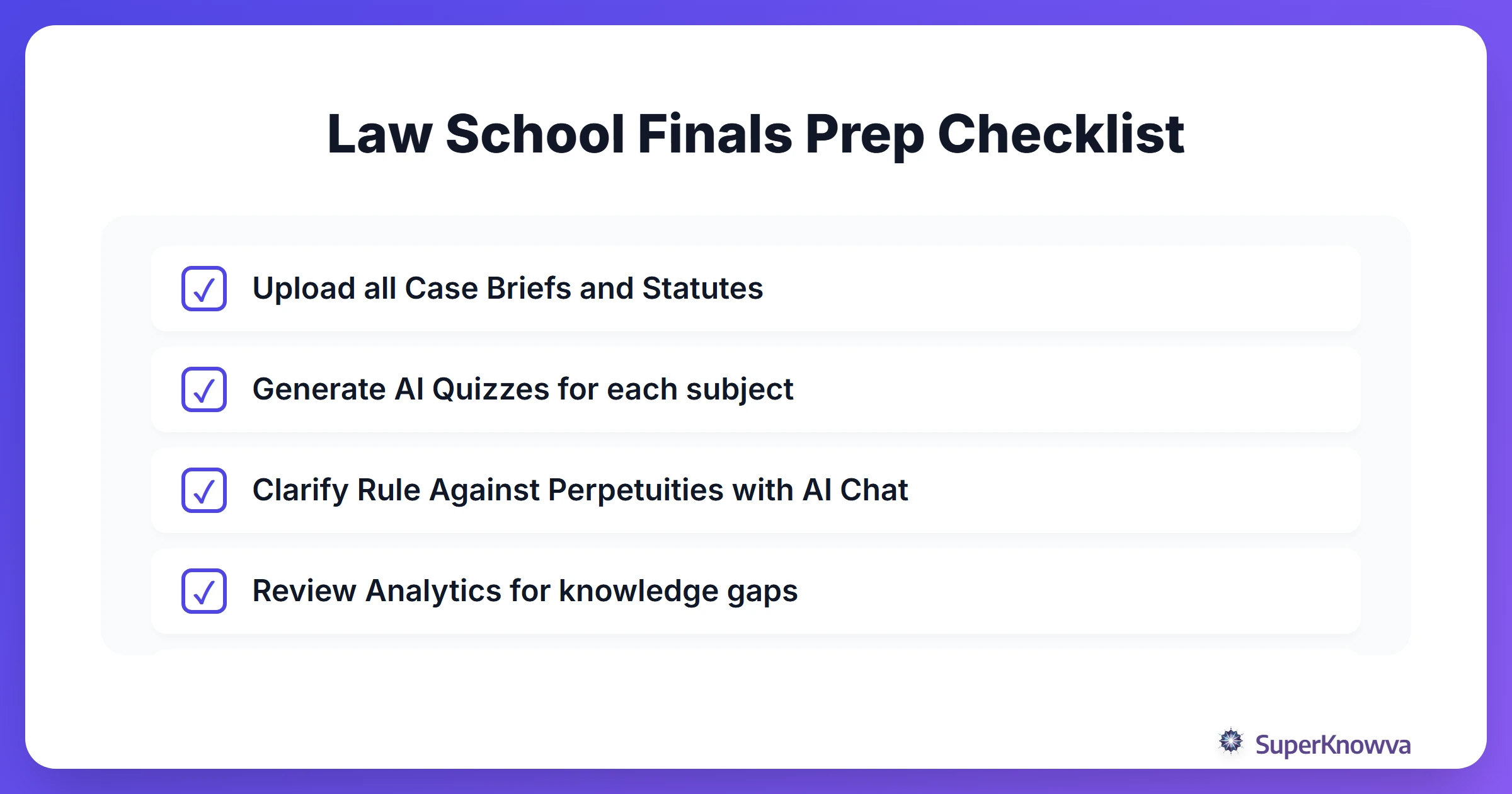 Checklist for law school exam preparation