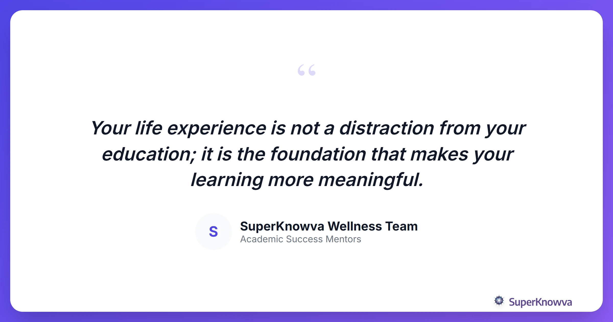 Motivational quote for adult learners facing imposter syndrome.